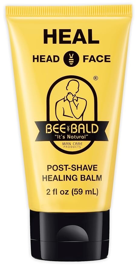 Yellow Bee Bald HEAL Post-Shave Healing Balm tube with black cap, 2 fl oz