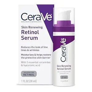 CeraVe Skin Renewing Retinol Serum bottle and purple-and-white box, 1 fl oz