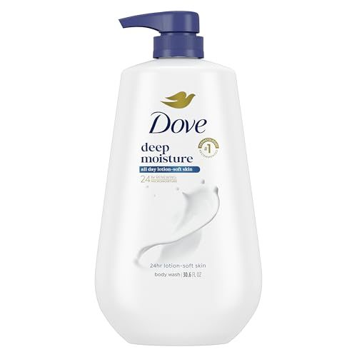 Dove Deep Moisture Body Wash white bottle with purple pump, 30.6 fl oz