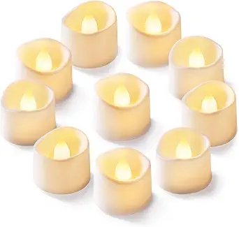 Homemory flameless tea lights glowing warm white on a white background