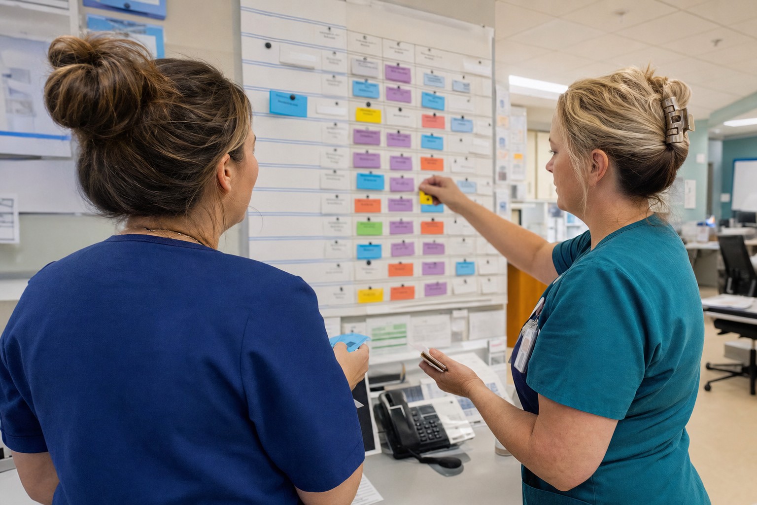 Clinical staff and support leaders reviewing frontline EHR escalation notes