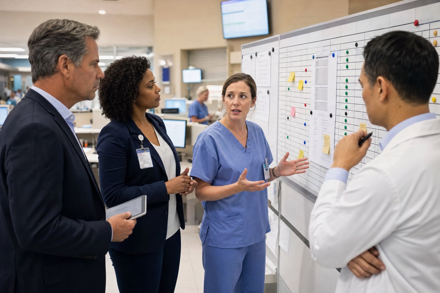 Healthcare leaders reviewing EHR training feedback and readiness issues together