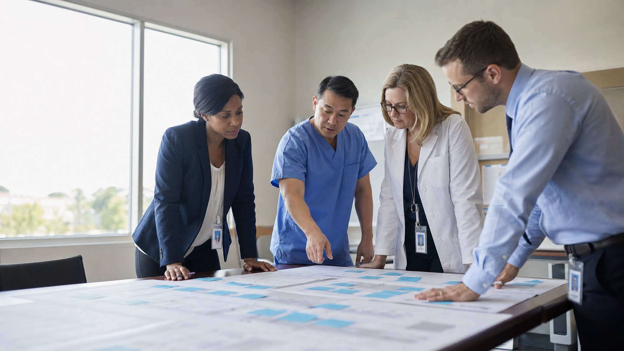 Healthcare leaders reviewing a phased EHR implementation roadmap