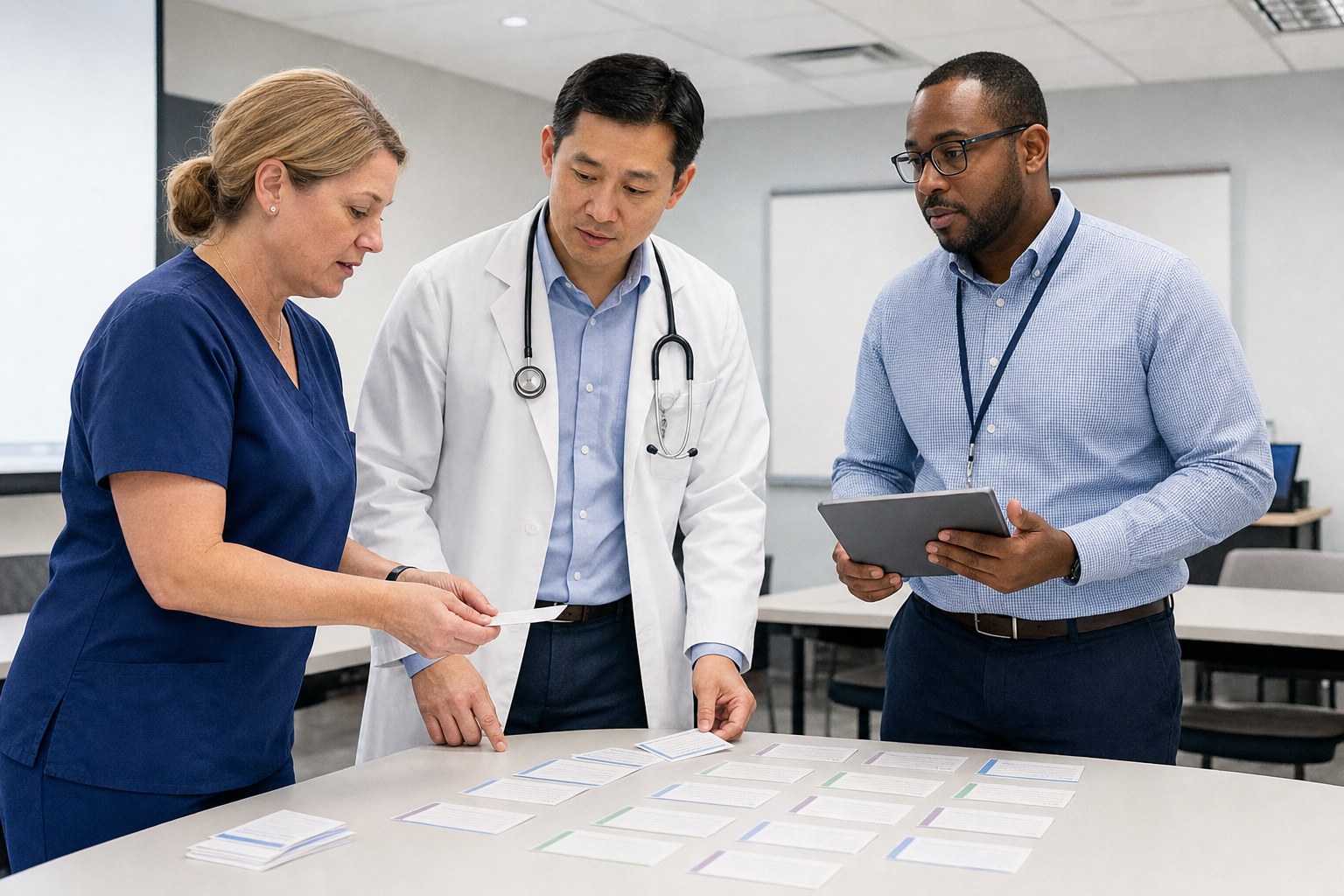 Healthcare leaders rehearsing an EHR workflow before go-live
