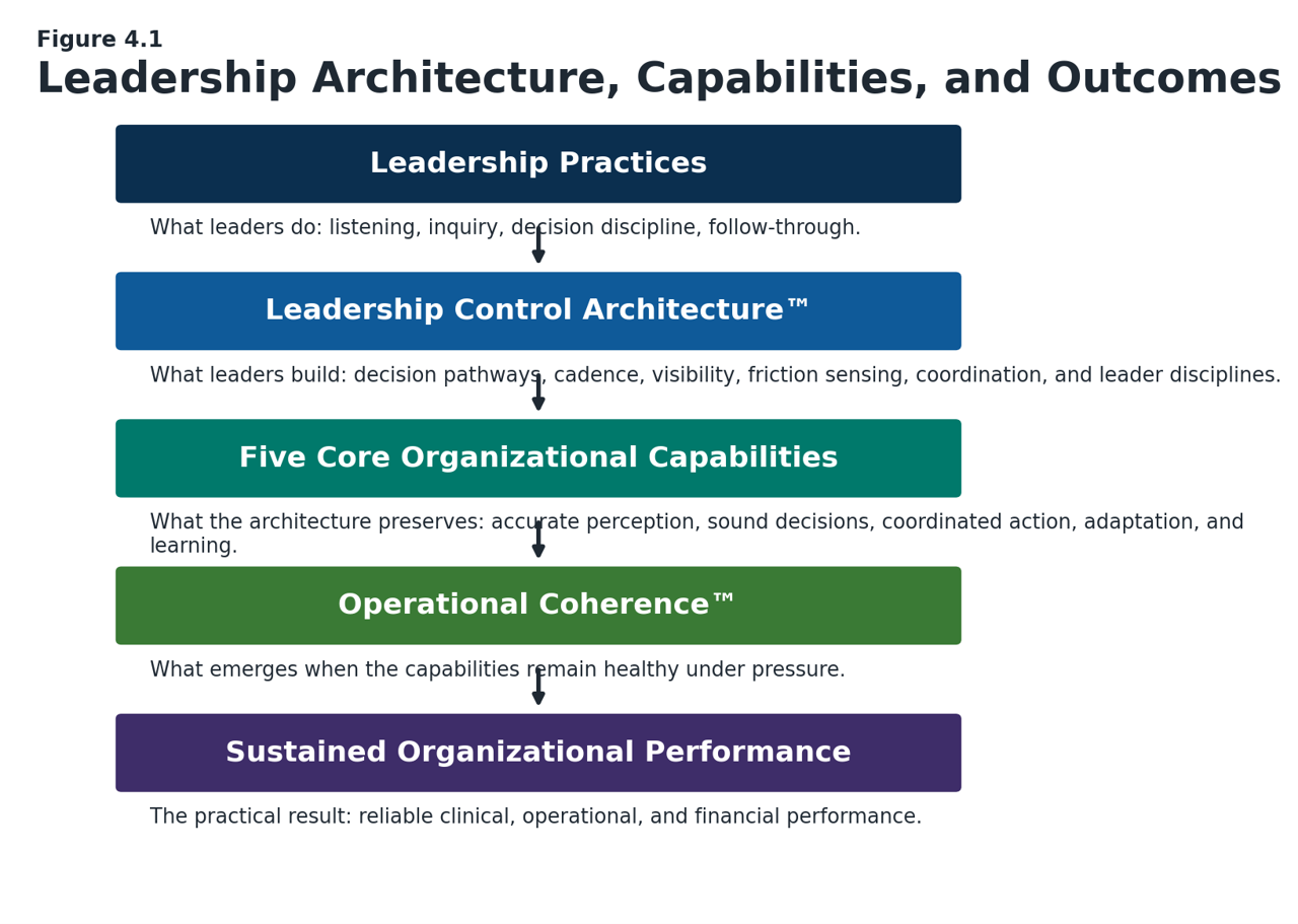 Leadership control architecture connecting enterprise priorities, coordinated response, and sustained healthcare operational performance