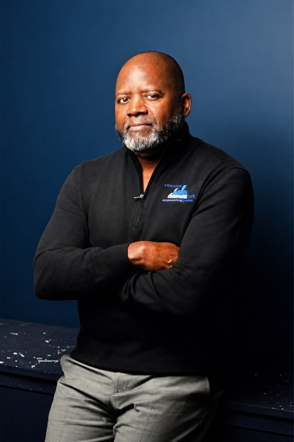 Michael R. Morgan wearing an A Few Good MENtors pullover