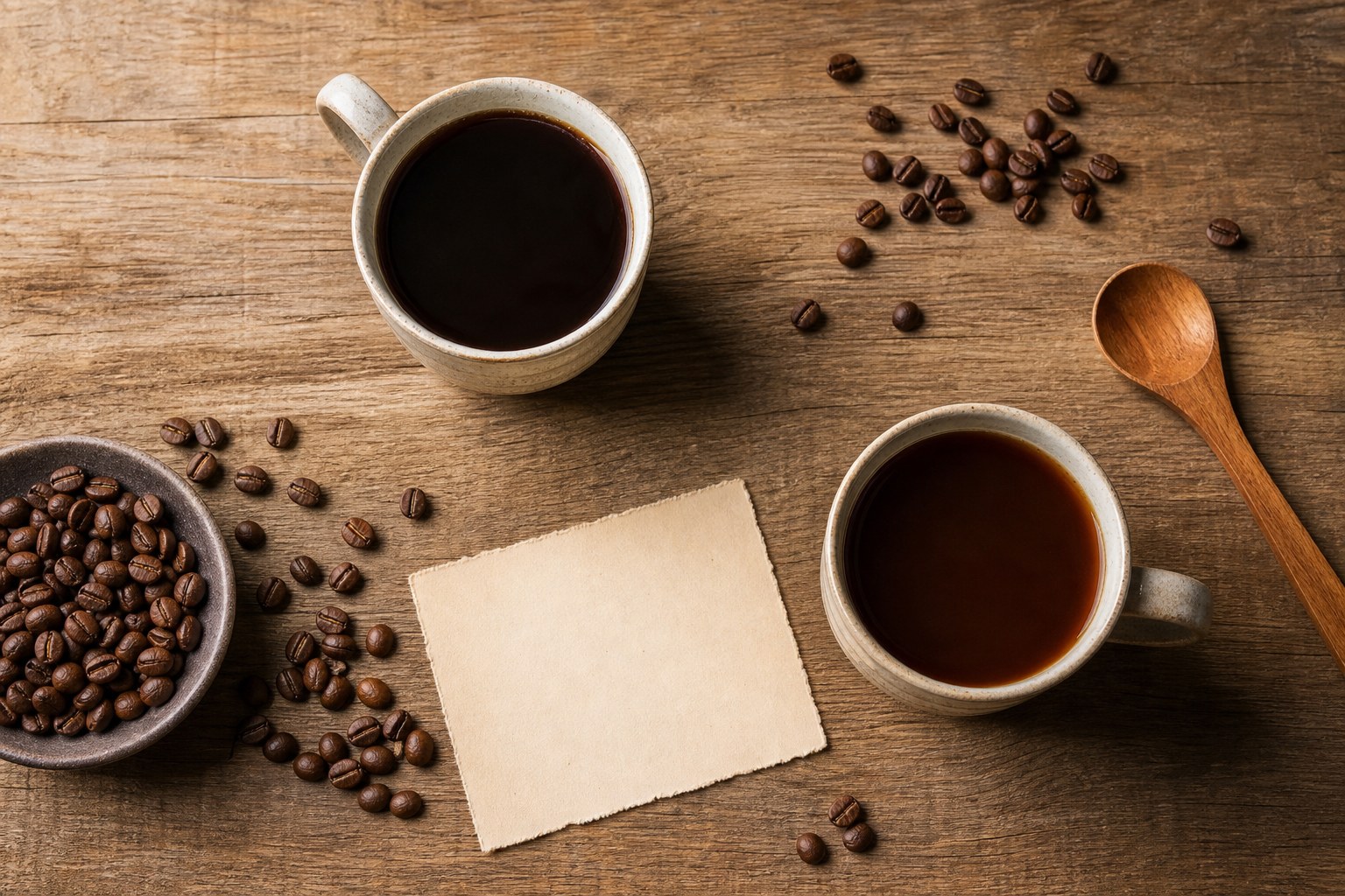 Two cups of coffee arranged for a simple tasting