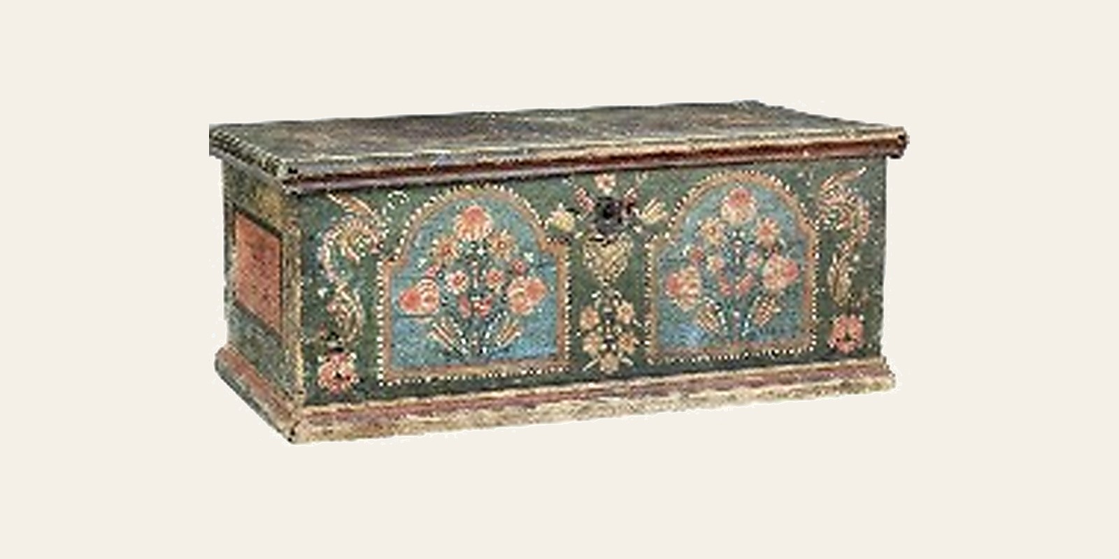 A painted Scandinavian folk-art chest with floral panels