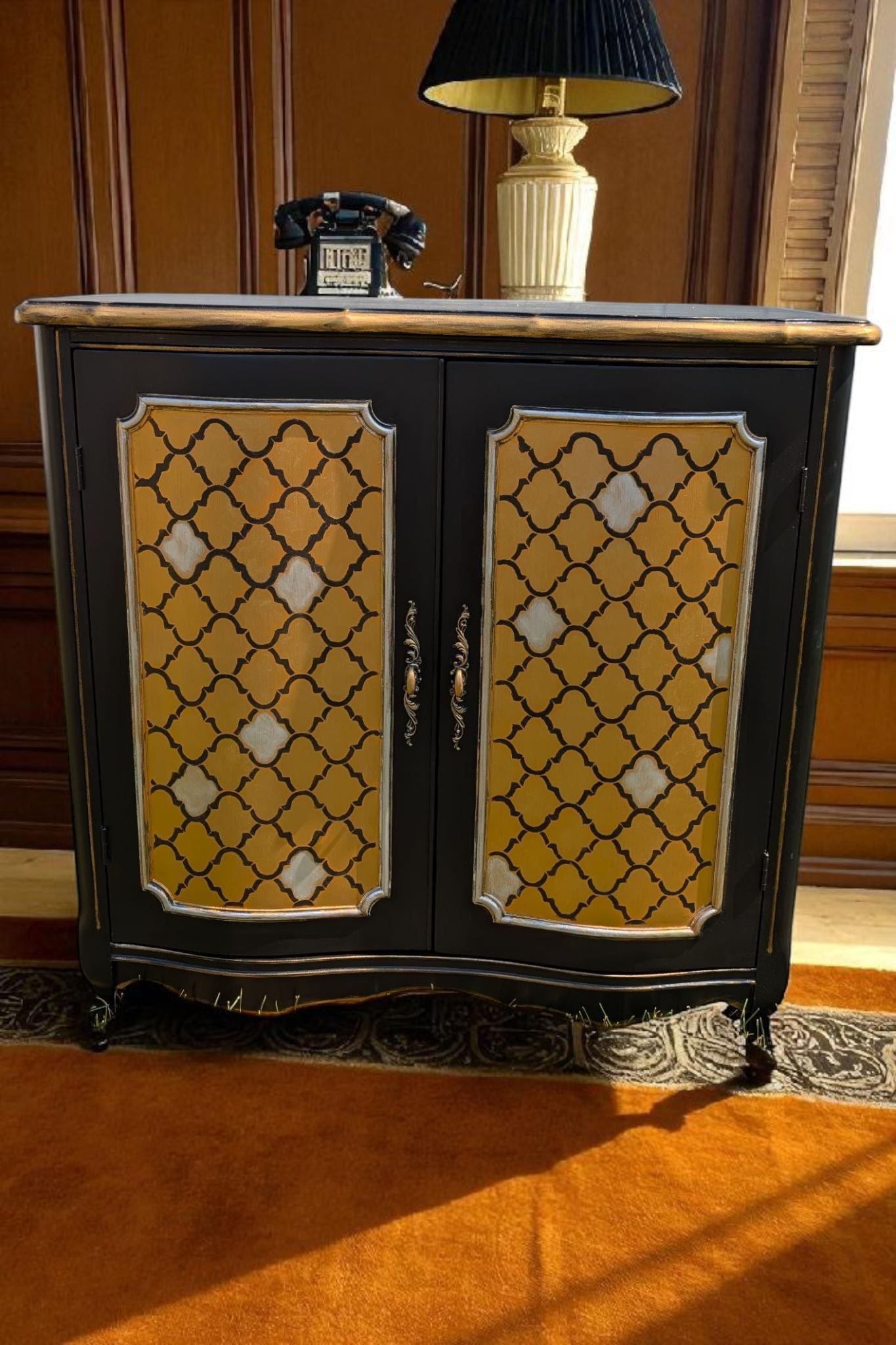 CUTOM ORDER *OPTION: Black & Gold French Themed Buffet - sideboard - entry table - credenza - cabinet