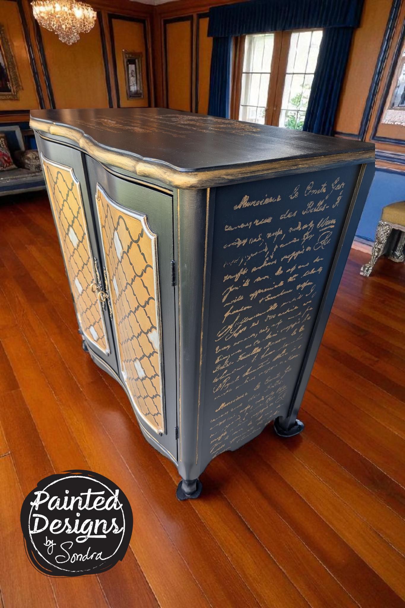 CUTOM ORDER *OPTION: Black & Gold French Themed Buffet - sideboard - entry table - credenza - cabinet, view 4