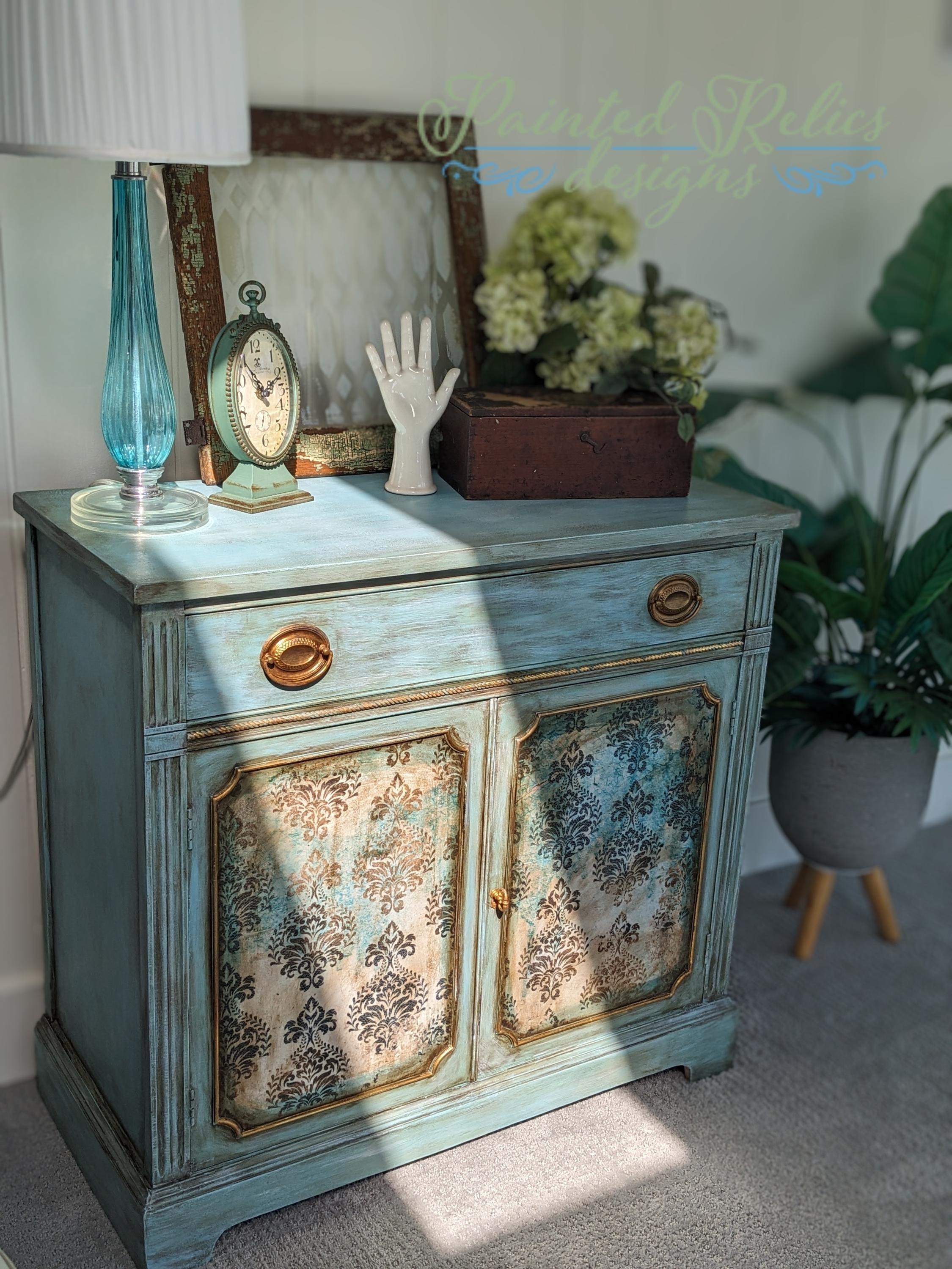 CUSTOM OPTION: French Country Sideboard, Blue & Gold, Decoupage Accents, view 4