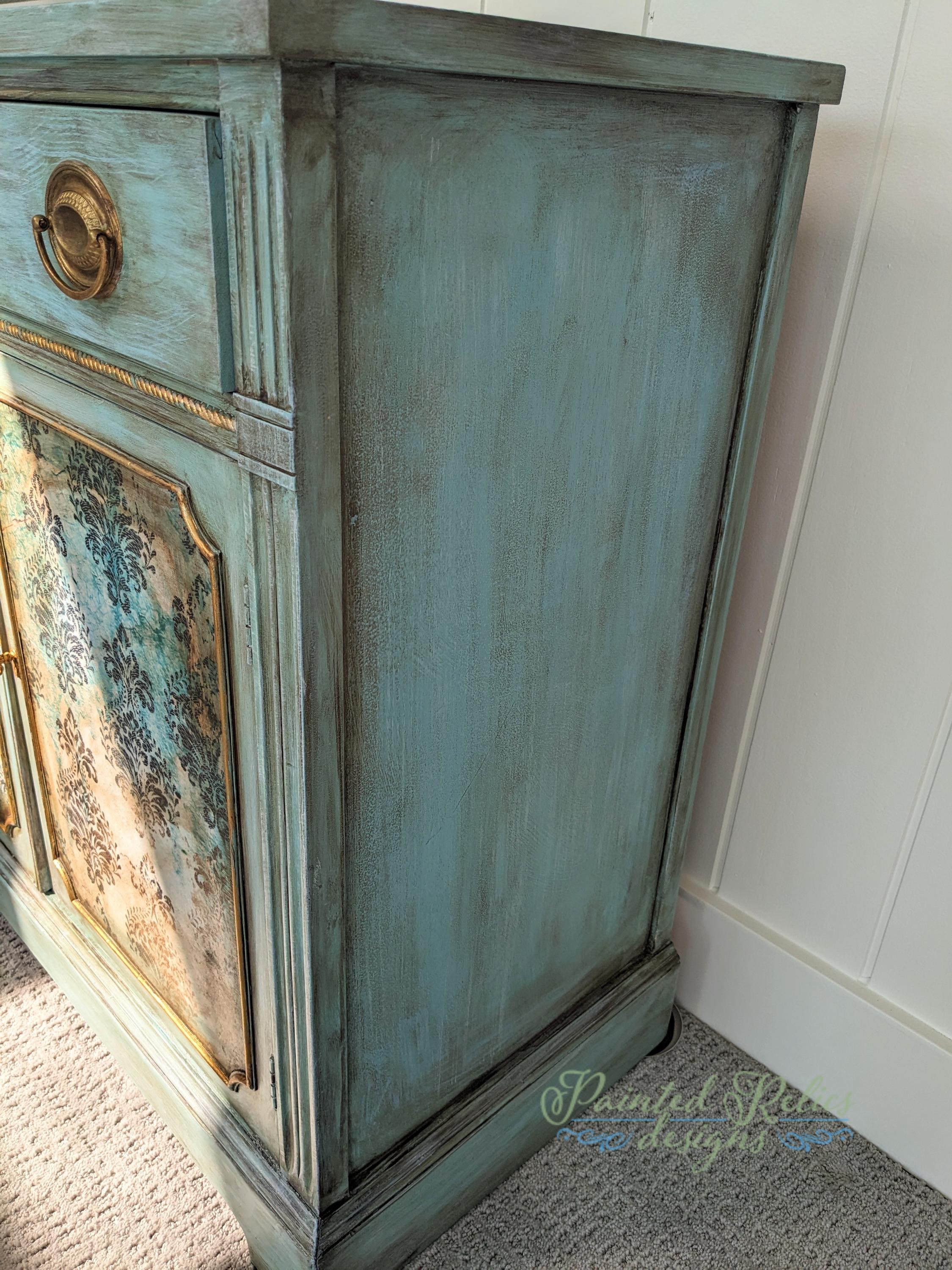 CUSTOM OPTION: French Country Sideboard, Blue & Gold, Decoupage Accents, view 6