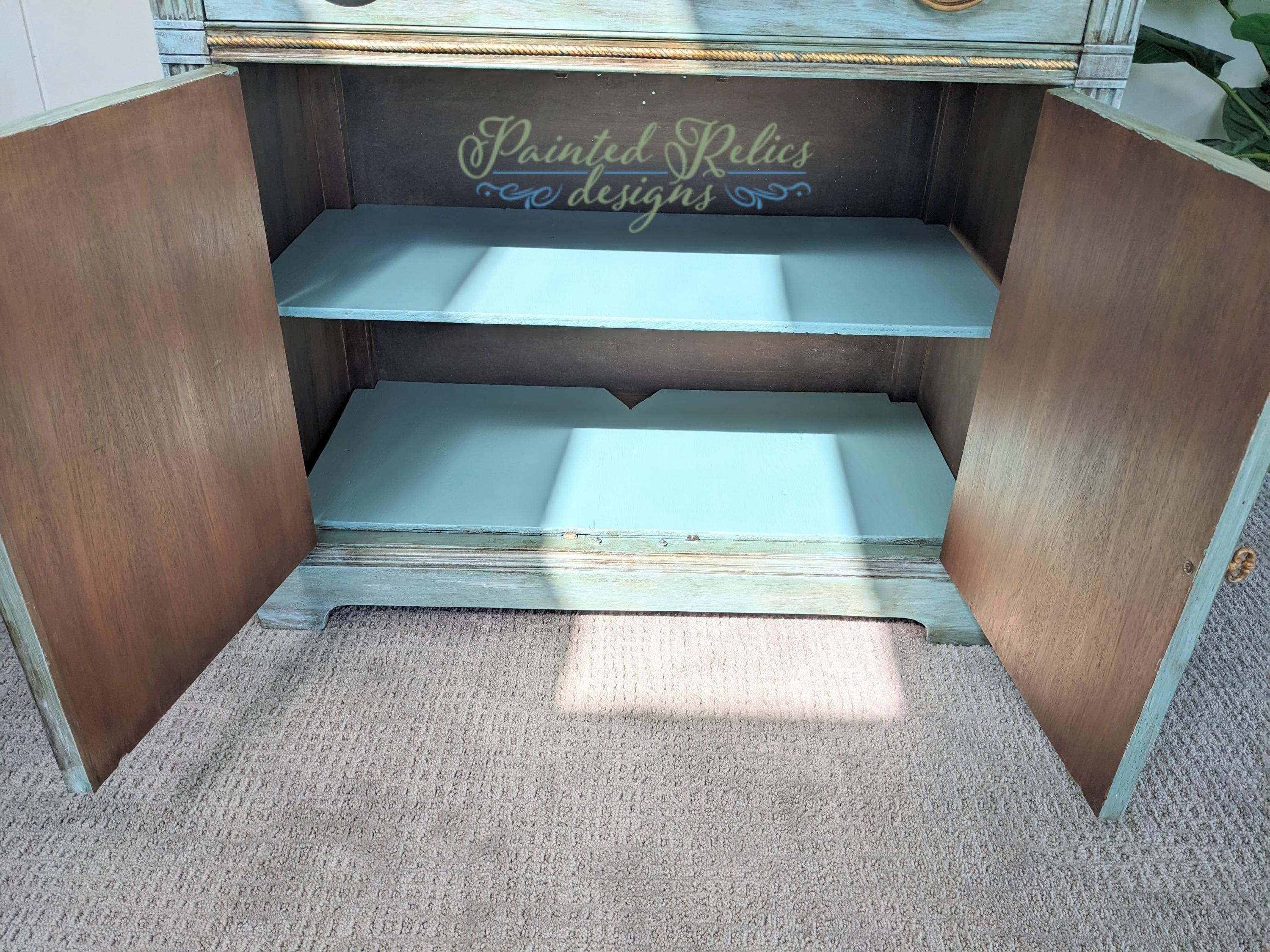 CUSTOM OPTION: French Country Sideboard, Blue & Gold, Decoupage Accents, view 7