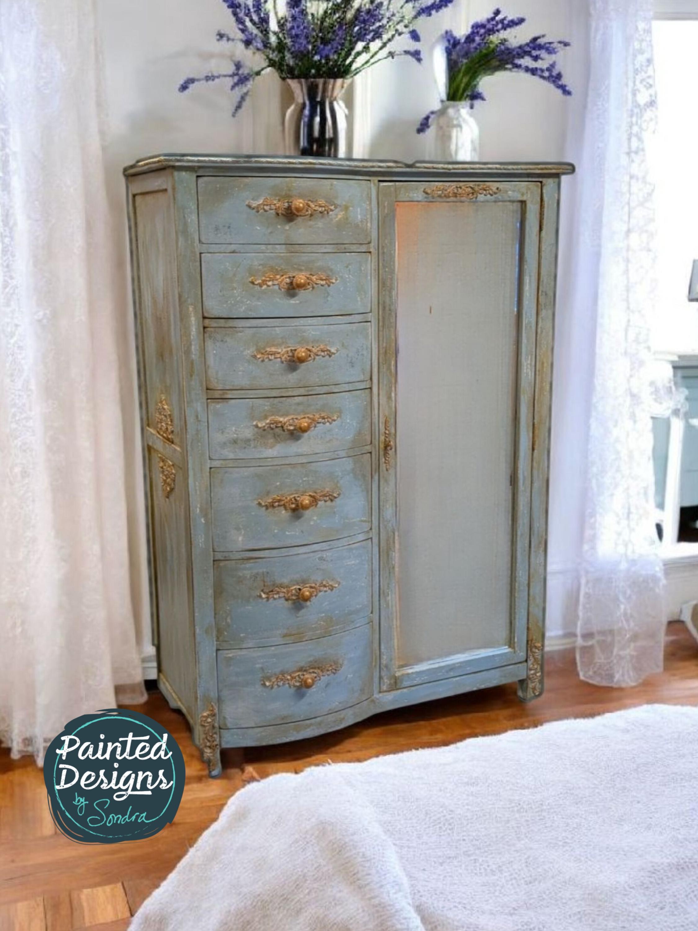 CUSTOM ORDER *OPTION: Blue & Gold French Style Armoire