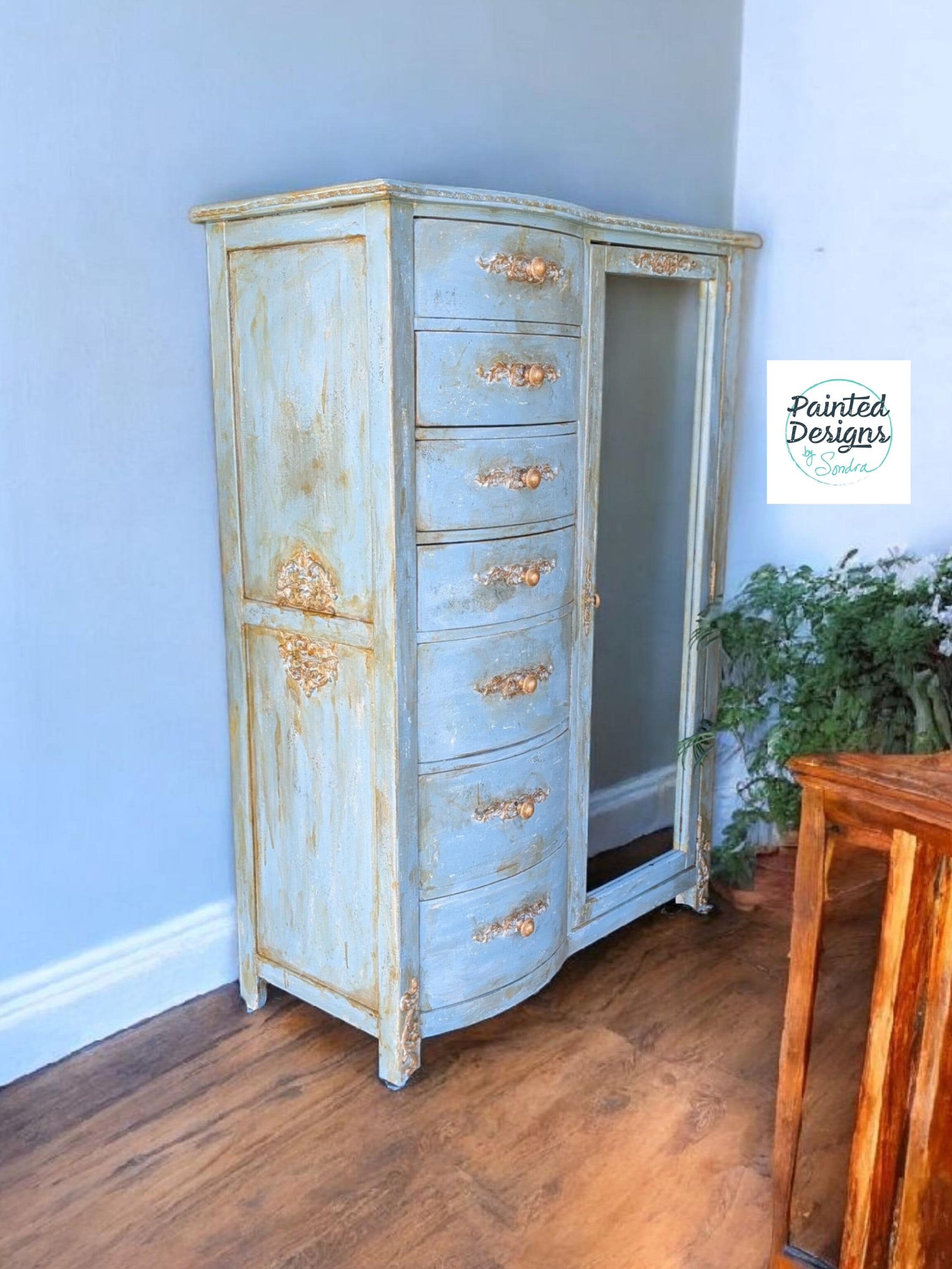 CUSTOM ORDER *OPTION: Blue & Gold French Style Armoire, view 3