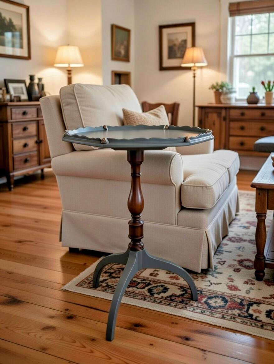 Vintage, Hexagonal, pie crust side table with pedestal base