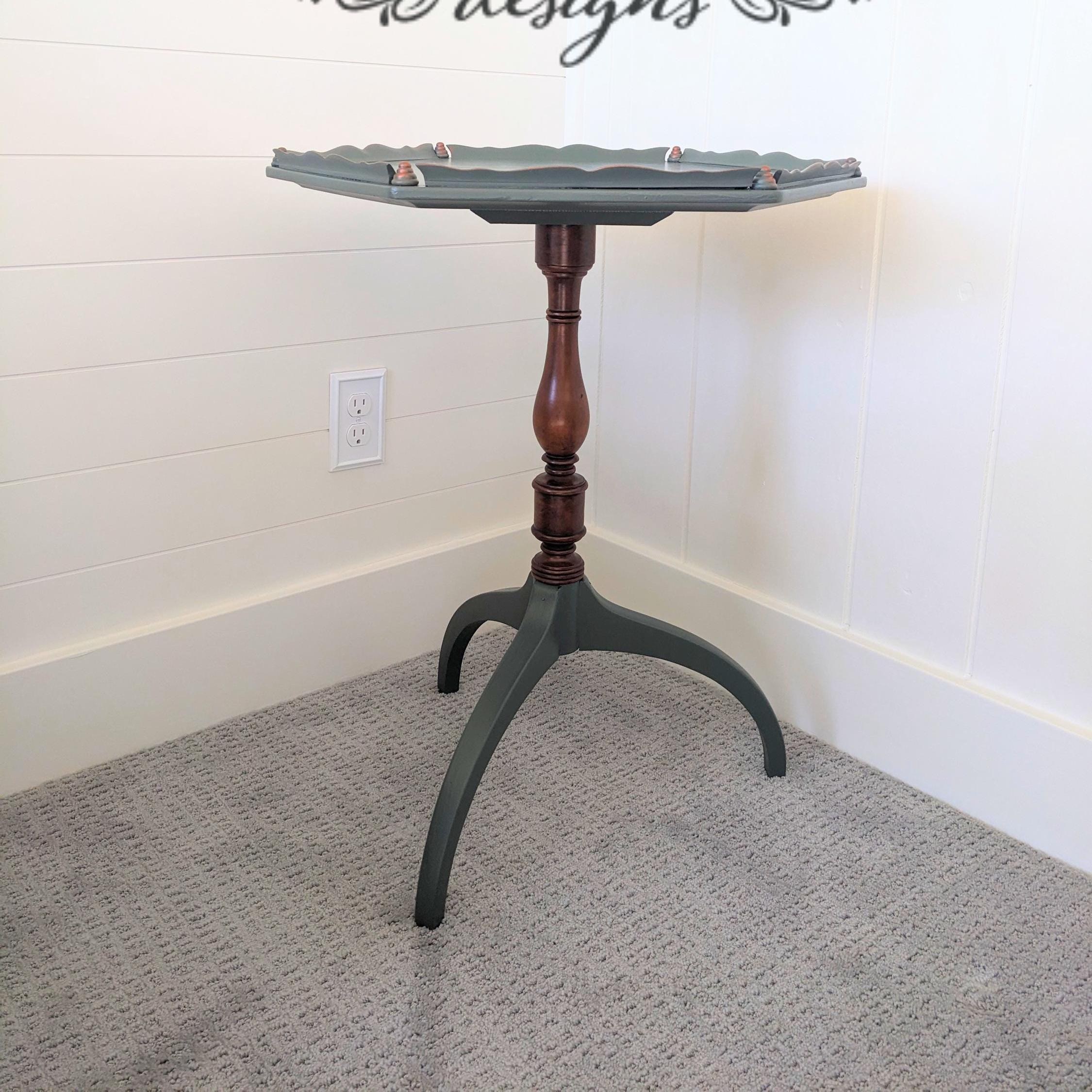 Vintage, Hexagonal, pie crust side table with pedestal base, view 4