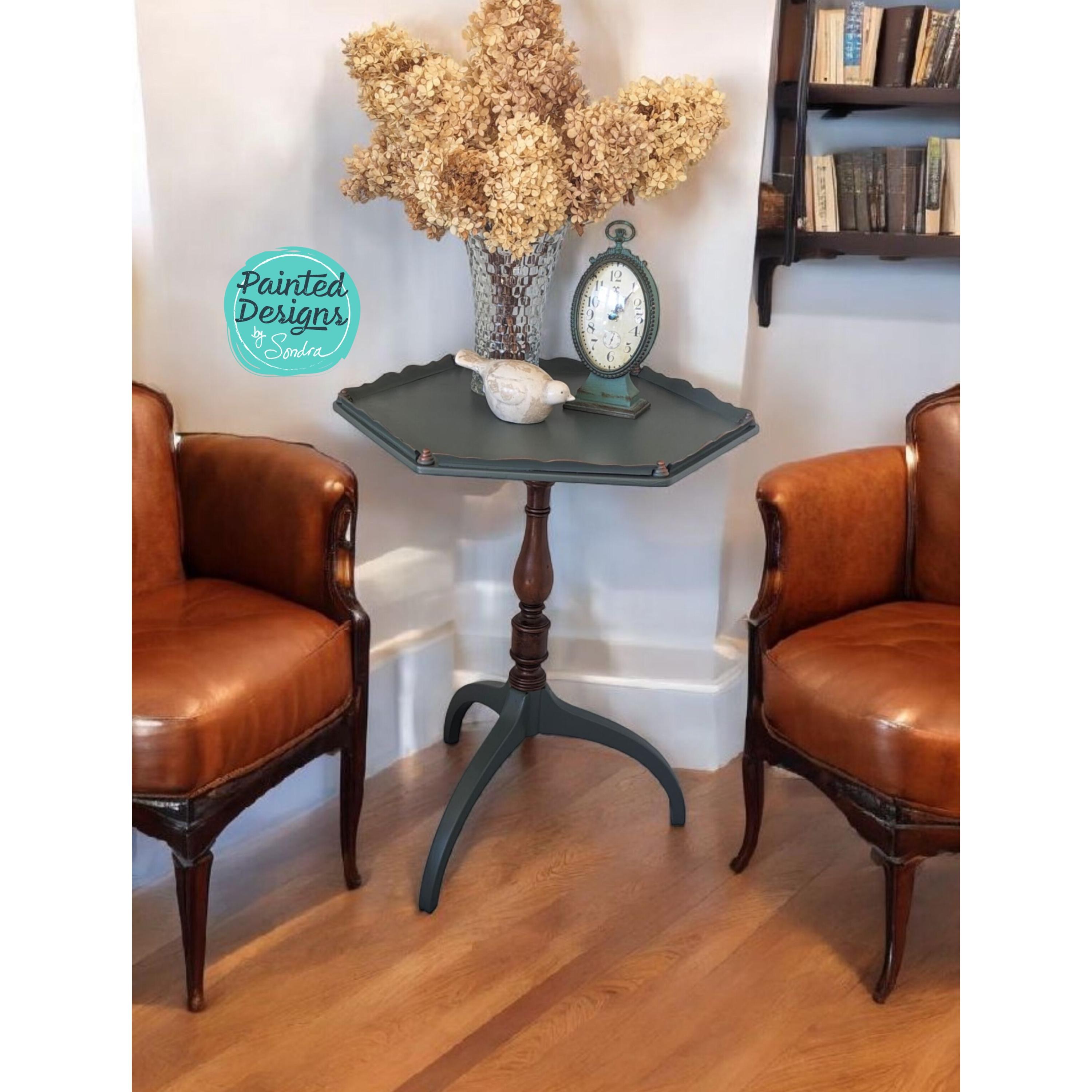 Vintage, Hexagonal, pie crust side table with pedestal base, view 5