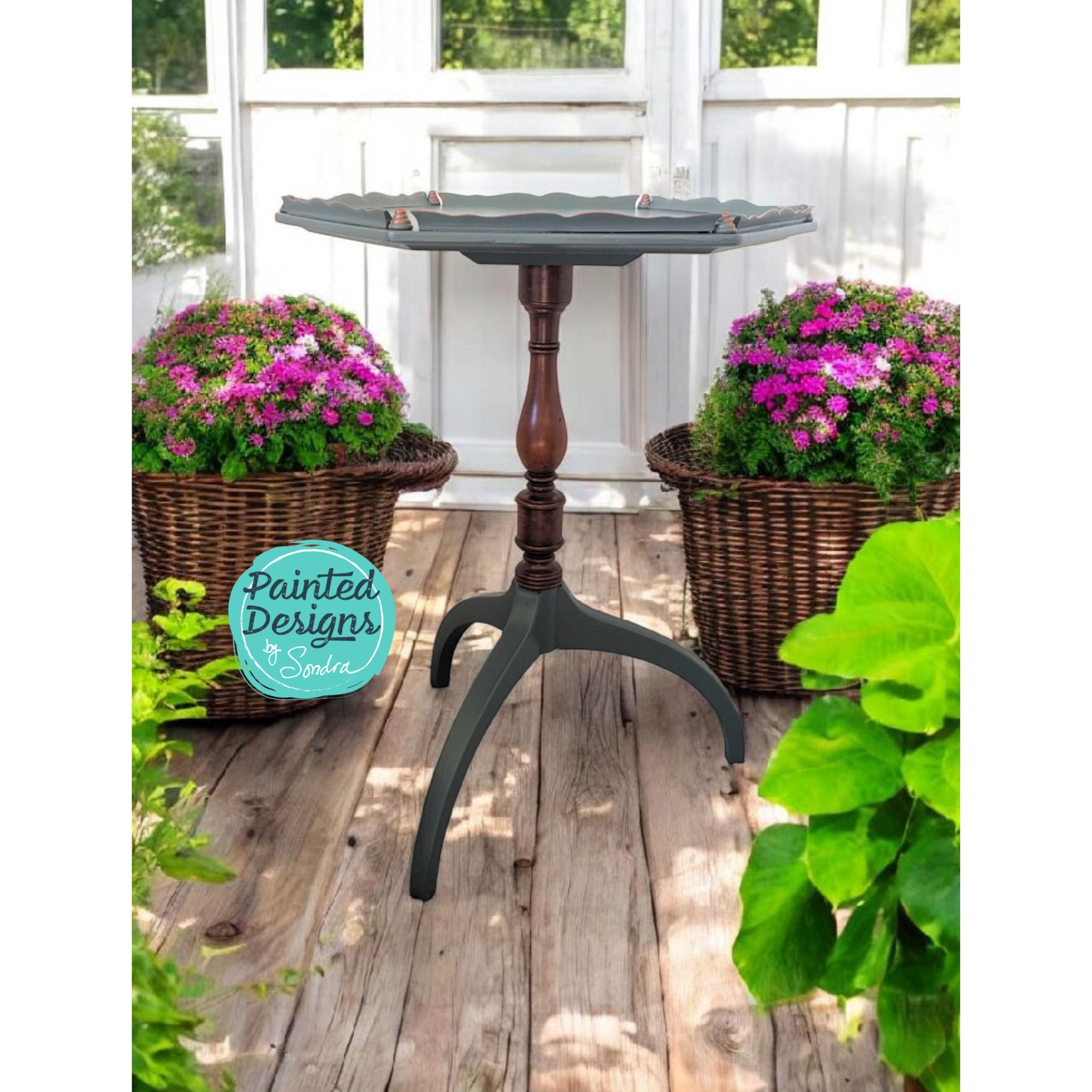 Vintage, Hexagonal, pie crust side table with pedestal base, view 9