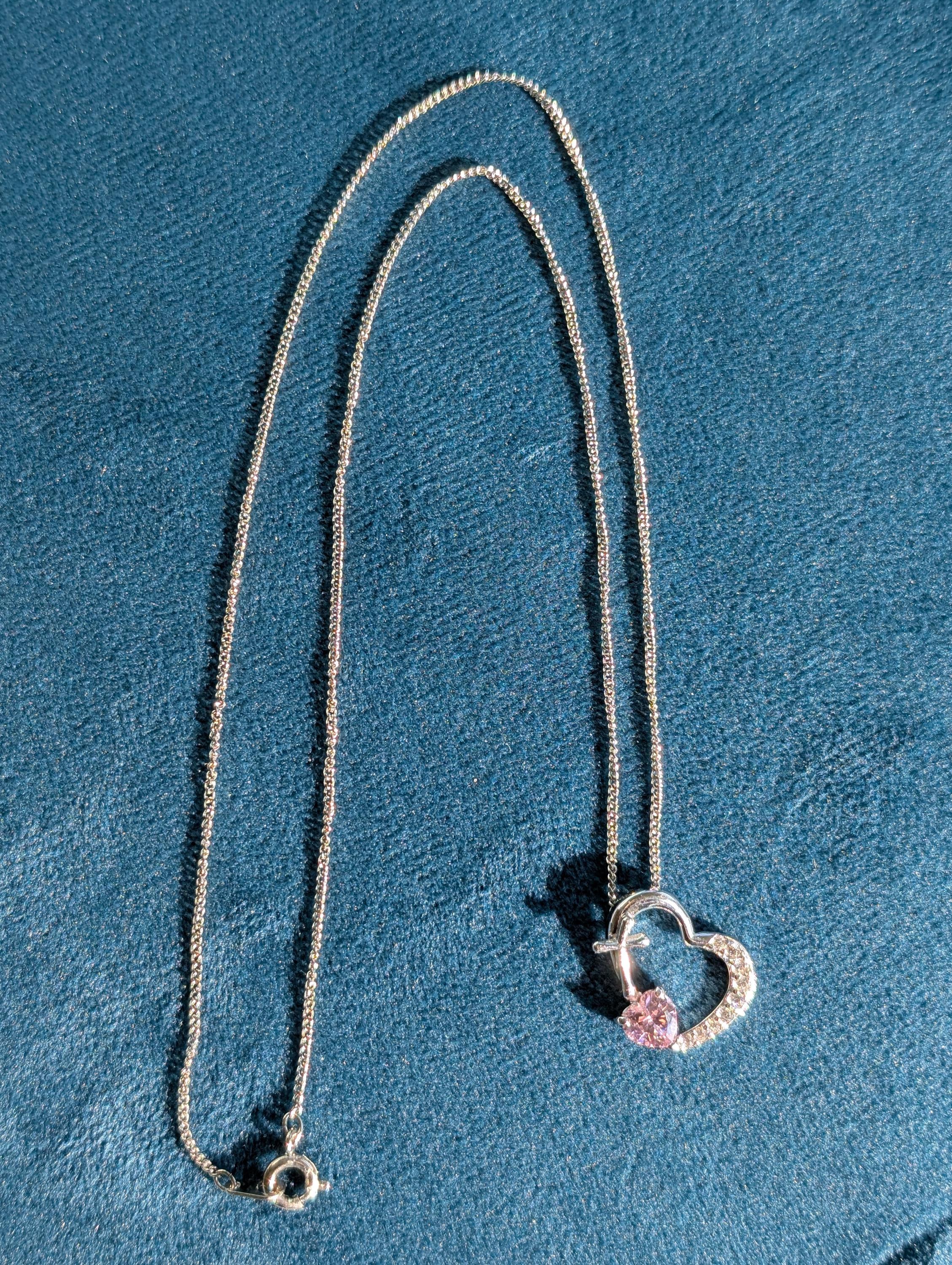 Sterling Silver Heart Necklace with CZs, view 2