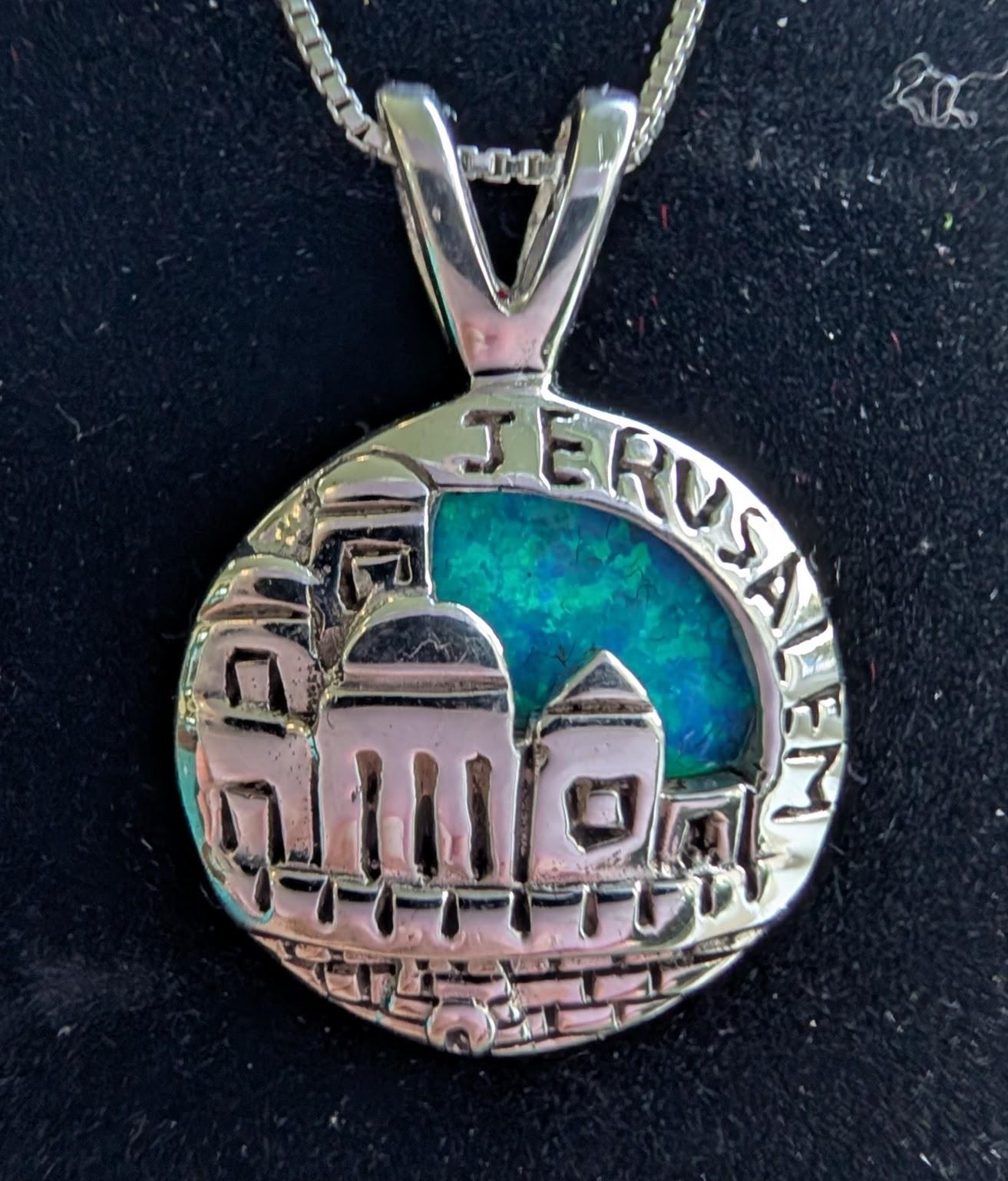 City of Jerusalem Opal Silver 925 Pendant, view 2