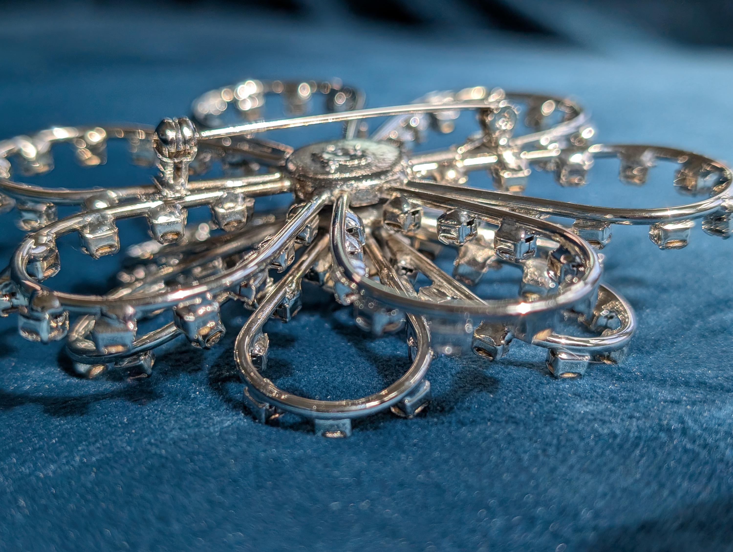Vintage Silver Rhinestone Flower Broach, view 9