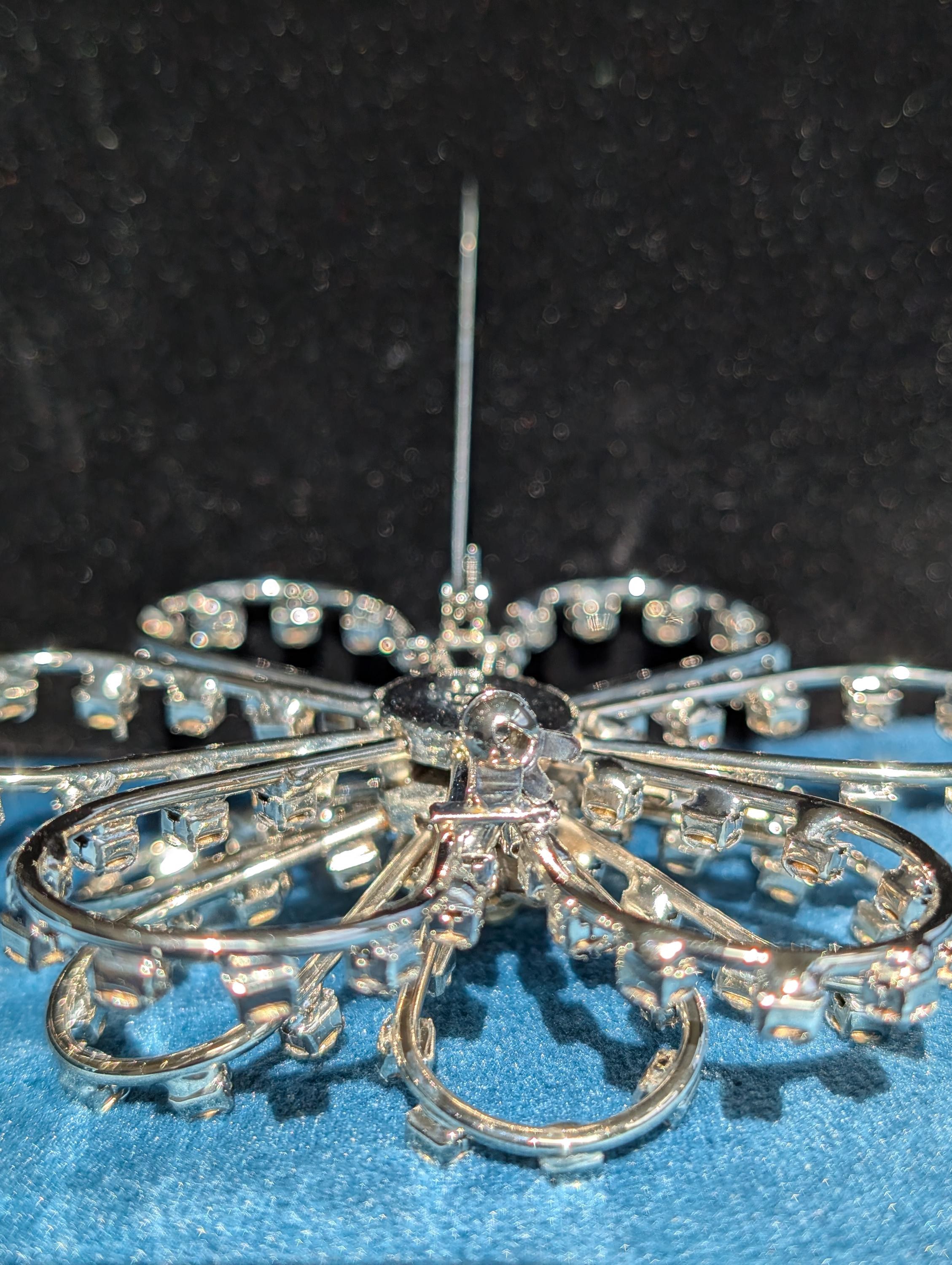 Vintage Silver Rhinestone Flower Broach, view 10