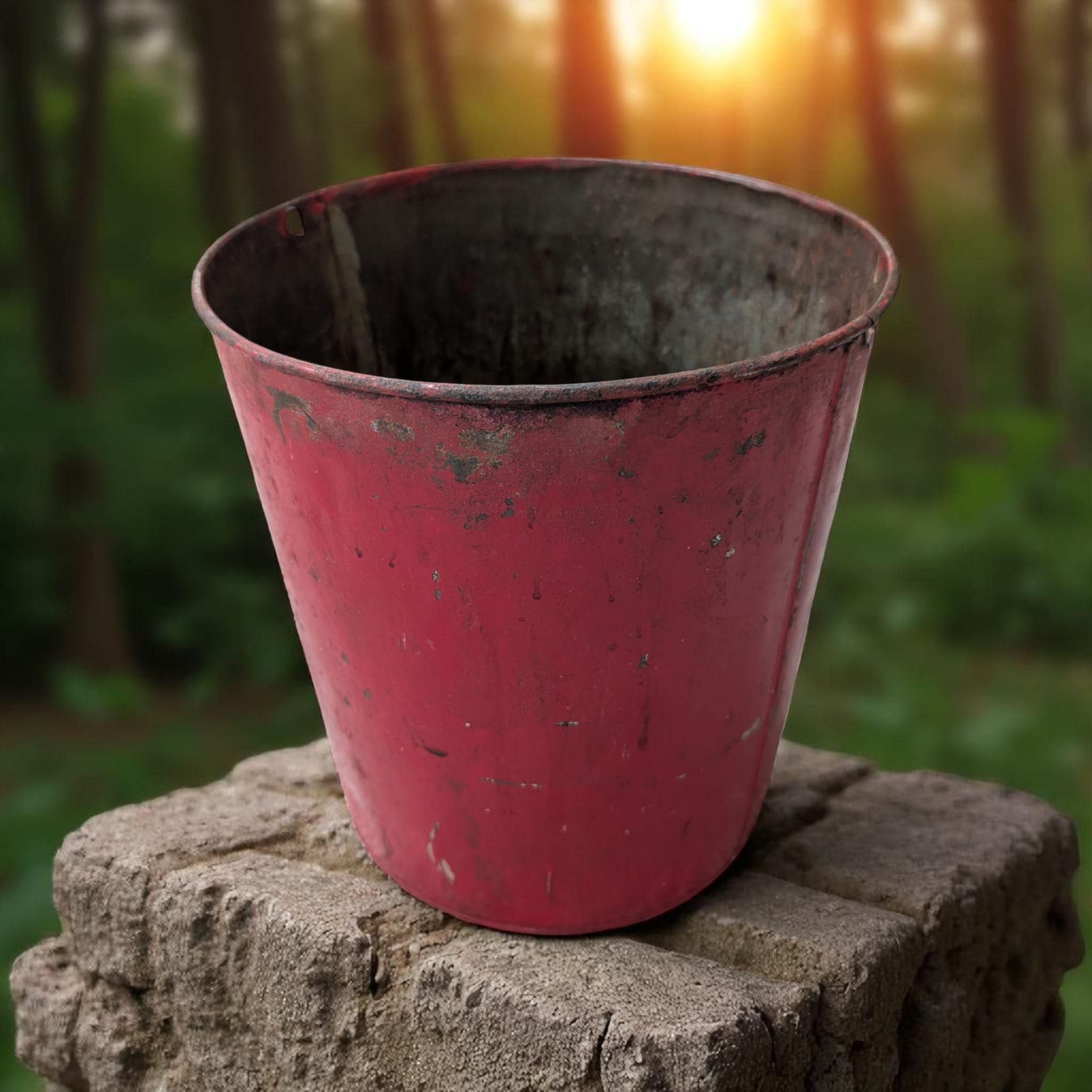Vintage Red Metal Sap Bucket, view 2