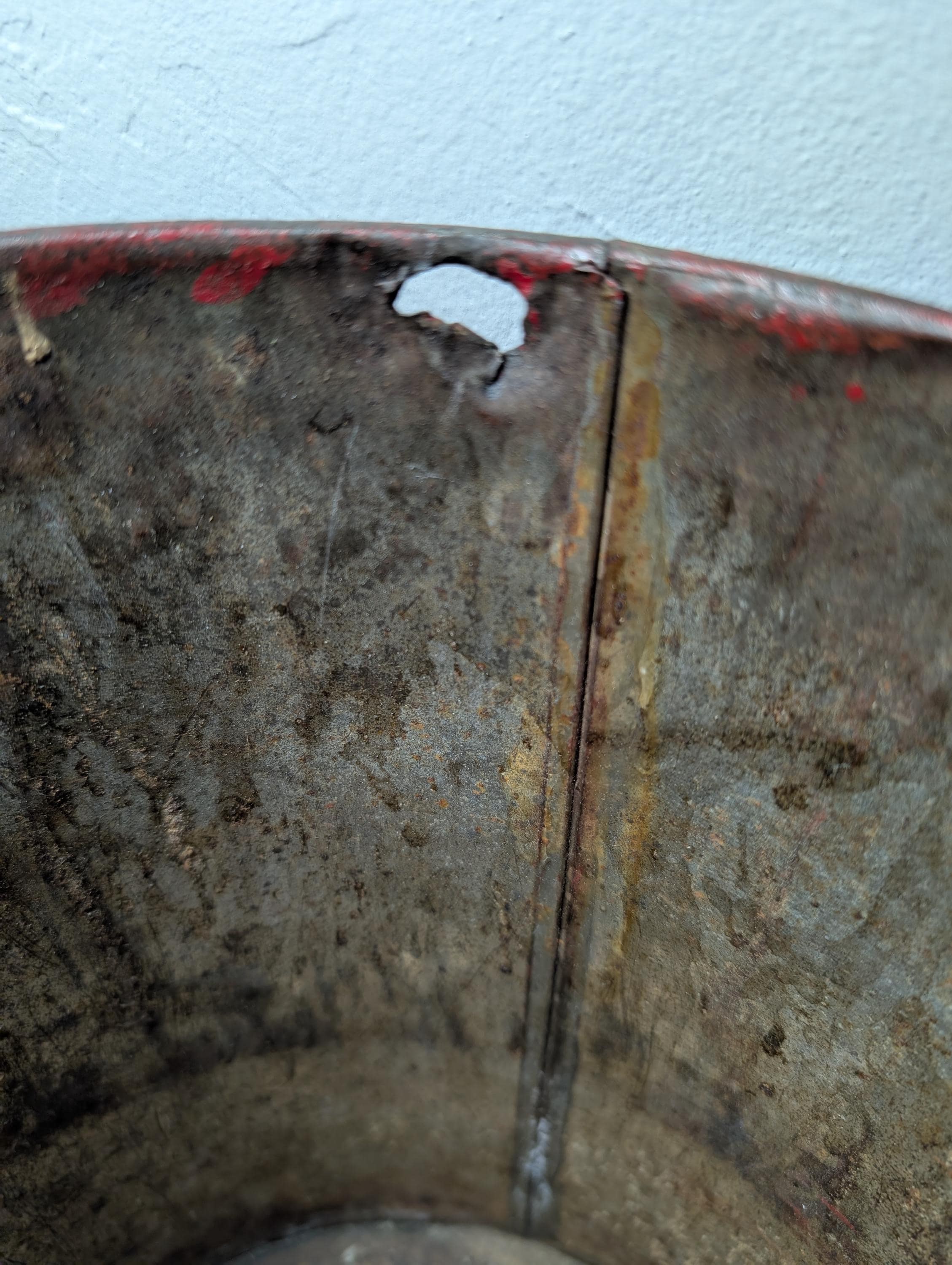 Vintage Red Metal Sap Bucket, view 3