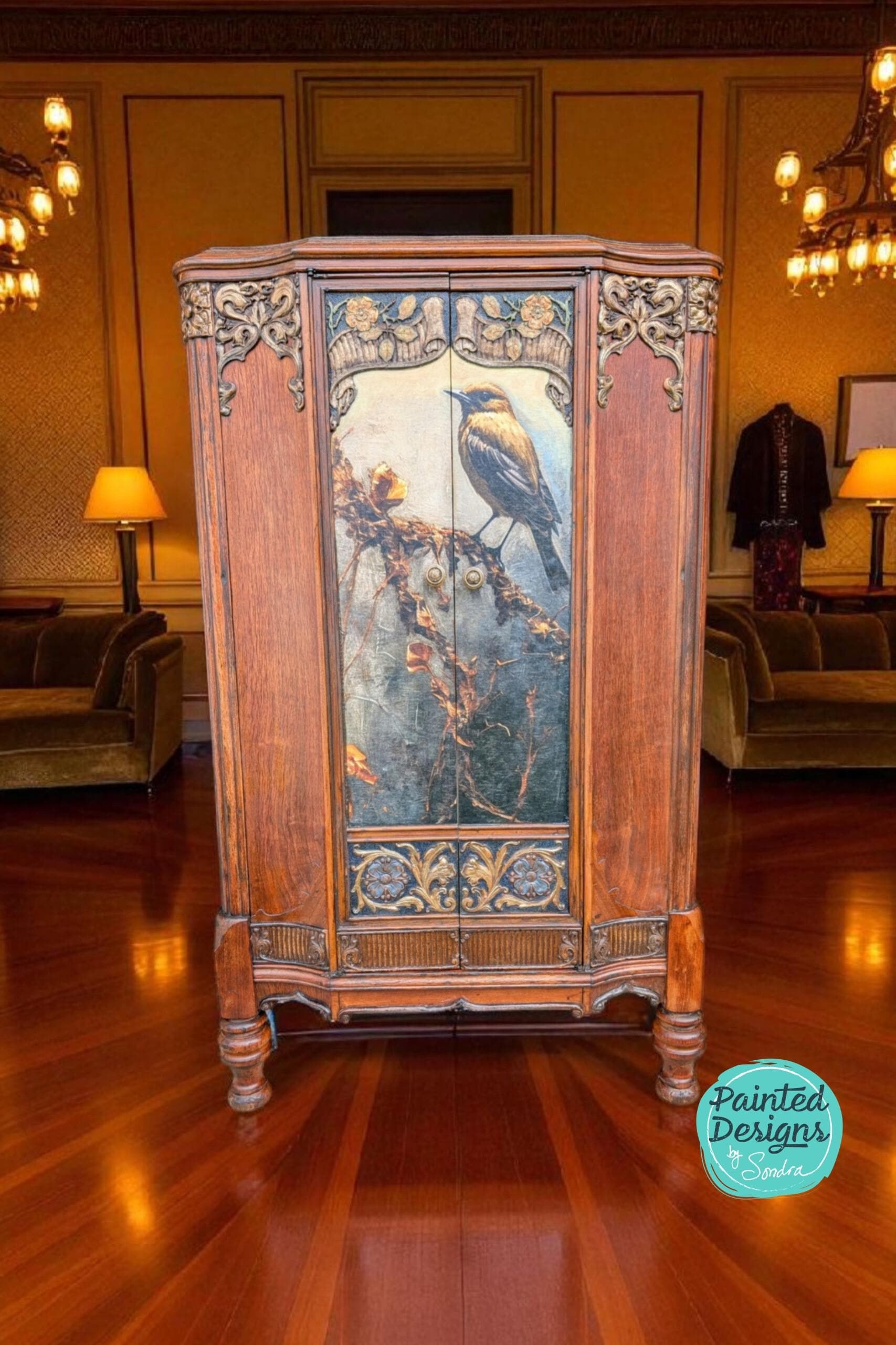 CUSTOM ORDER *OPTION: 1920s Art Nouveau Radio Cabinet Dry Bar, Linen Storage