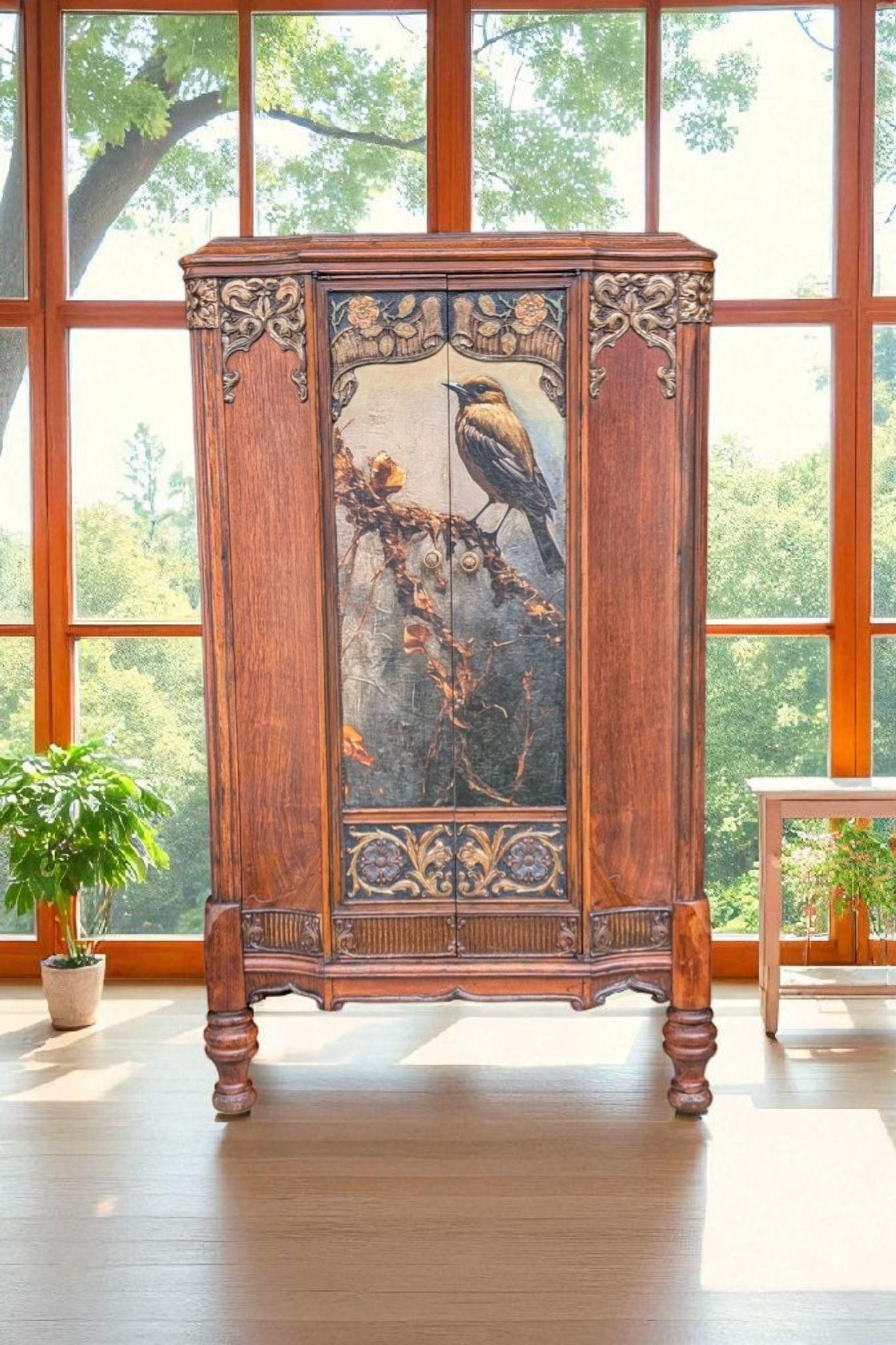 CUSTOM ORDER *OPTION: 1920s Art Nouveau Radio Cabinet Dry Bar, Linen Storage, view 5