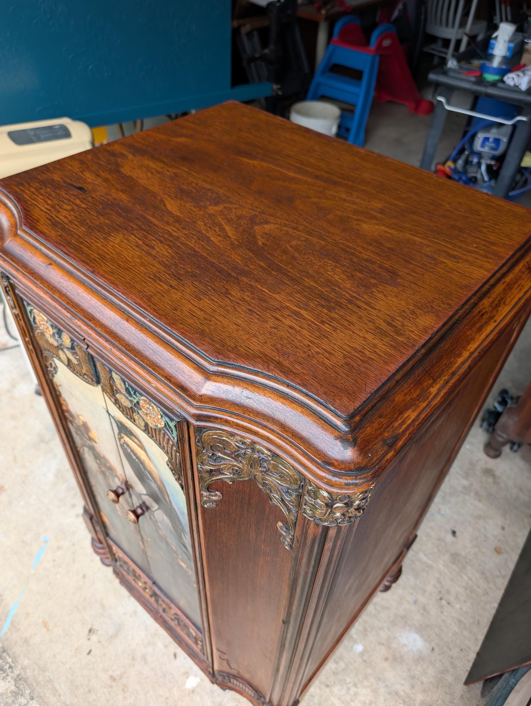 CUSTOM ORDER *OPTION: 1920s Art Nouveau Radio Cabinet Dry Bar, Linen Storage, view 6