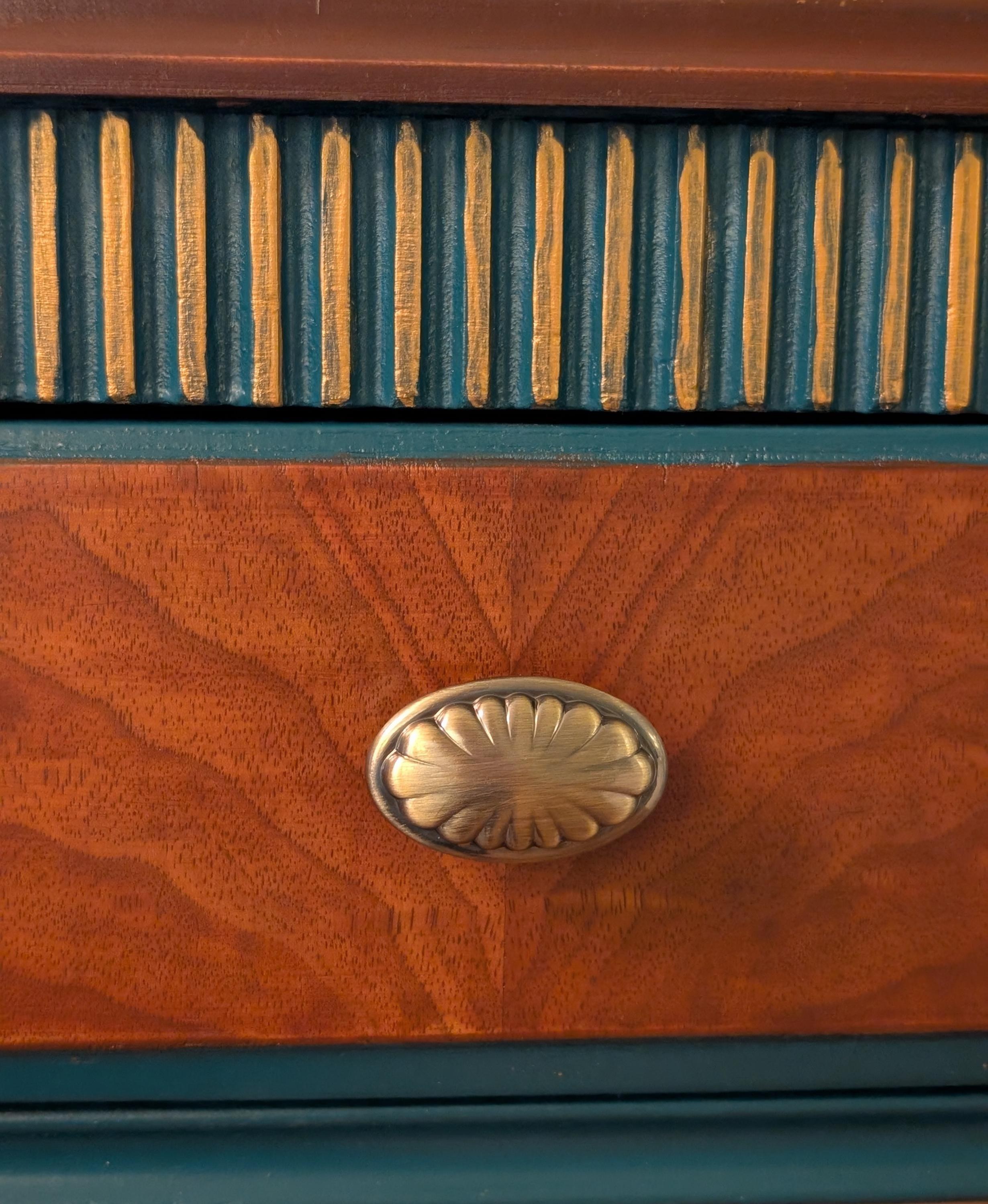 CUSTOM ORDER *OPTION.. Vintage Wood, Painted Blue & Gold Ornate Dresser, view 6