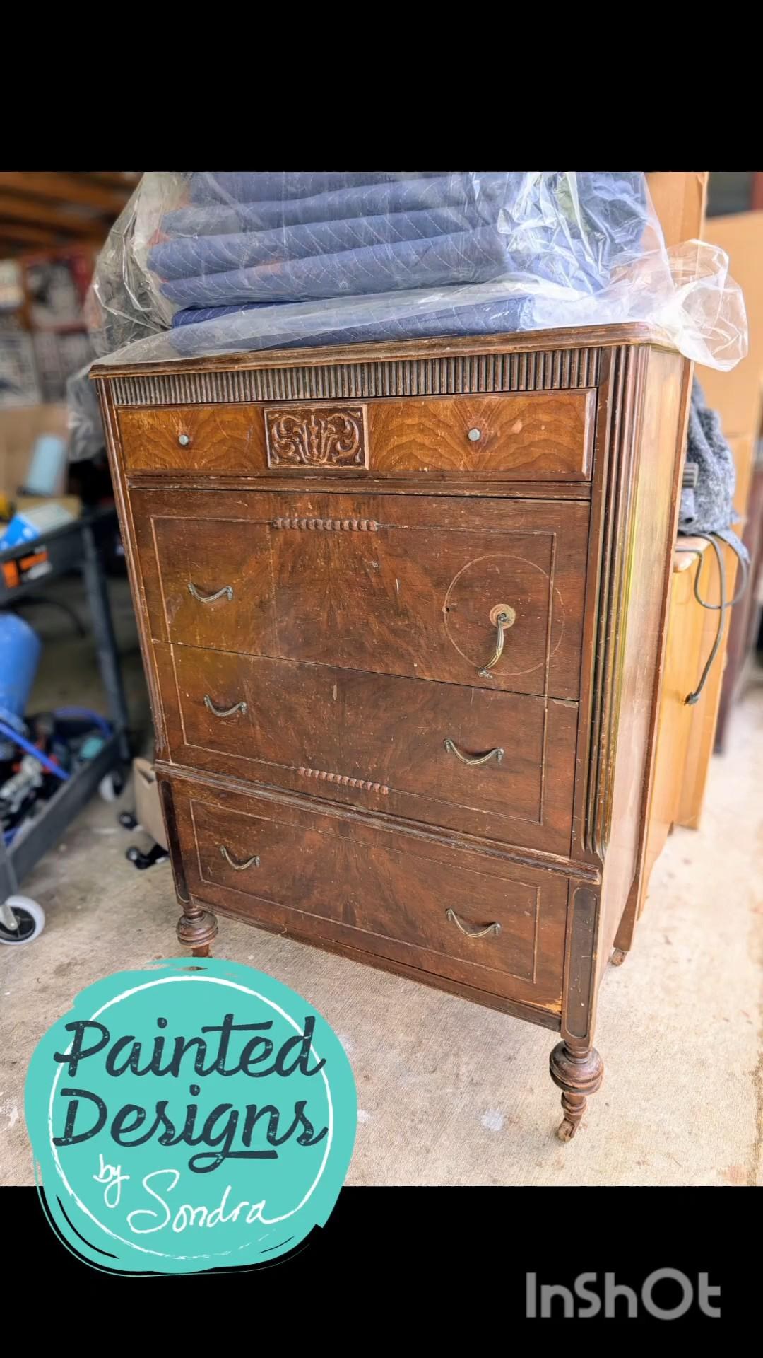 CUSTOM ORDER *OPTION.. Vintage Wood, Painted Blue & Gold Ornate Dresser, view 8