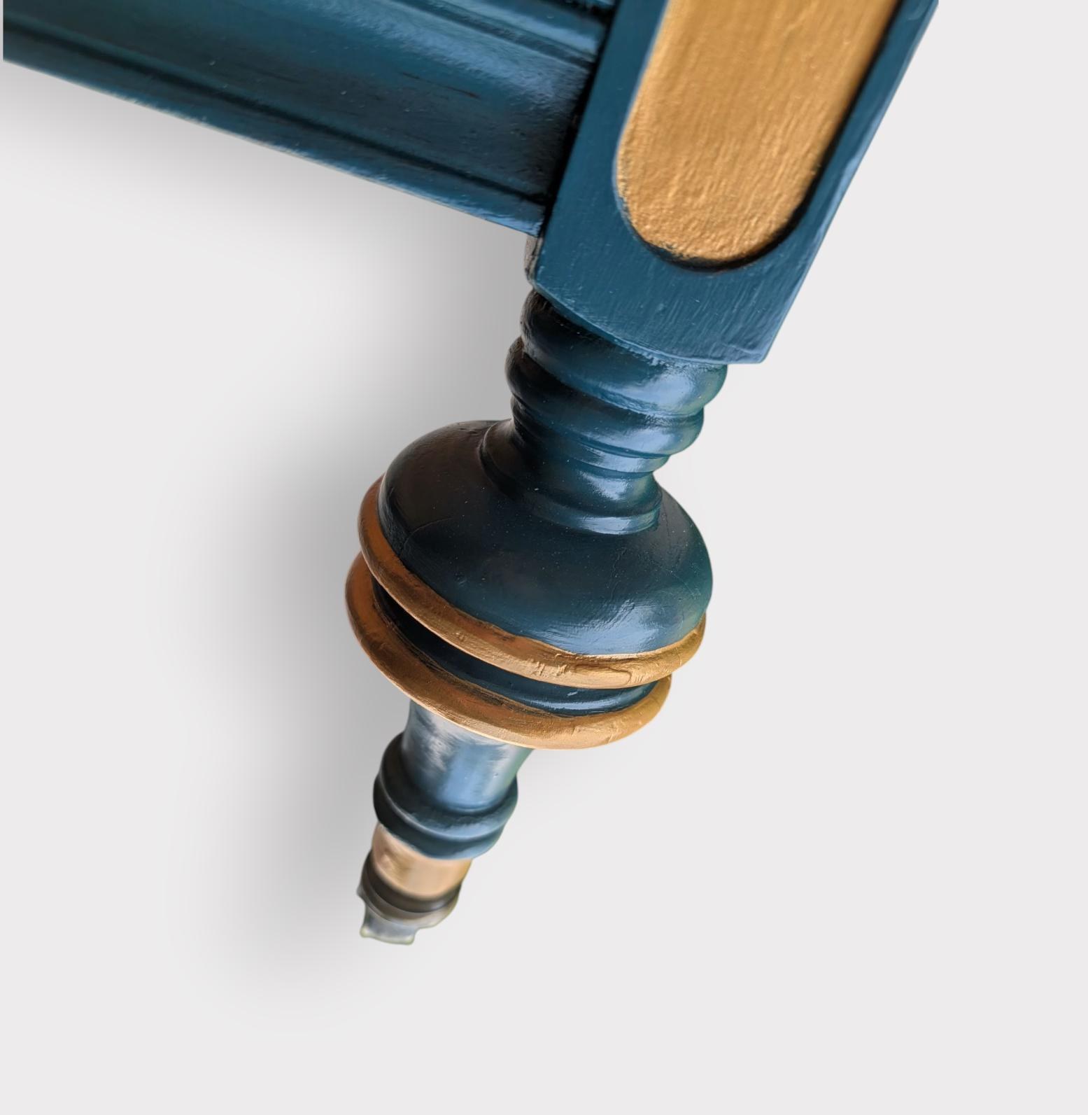 CUSTOM ORDER *OPTION.. Vintage Wood, Painted Blue & Gold Ornate Dresser, view 9