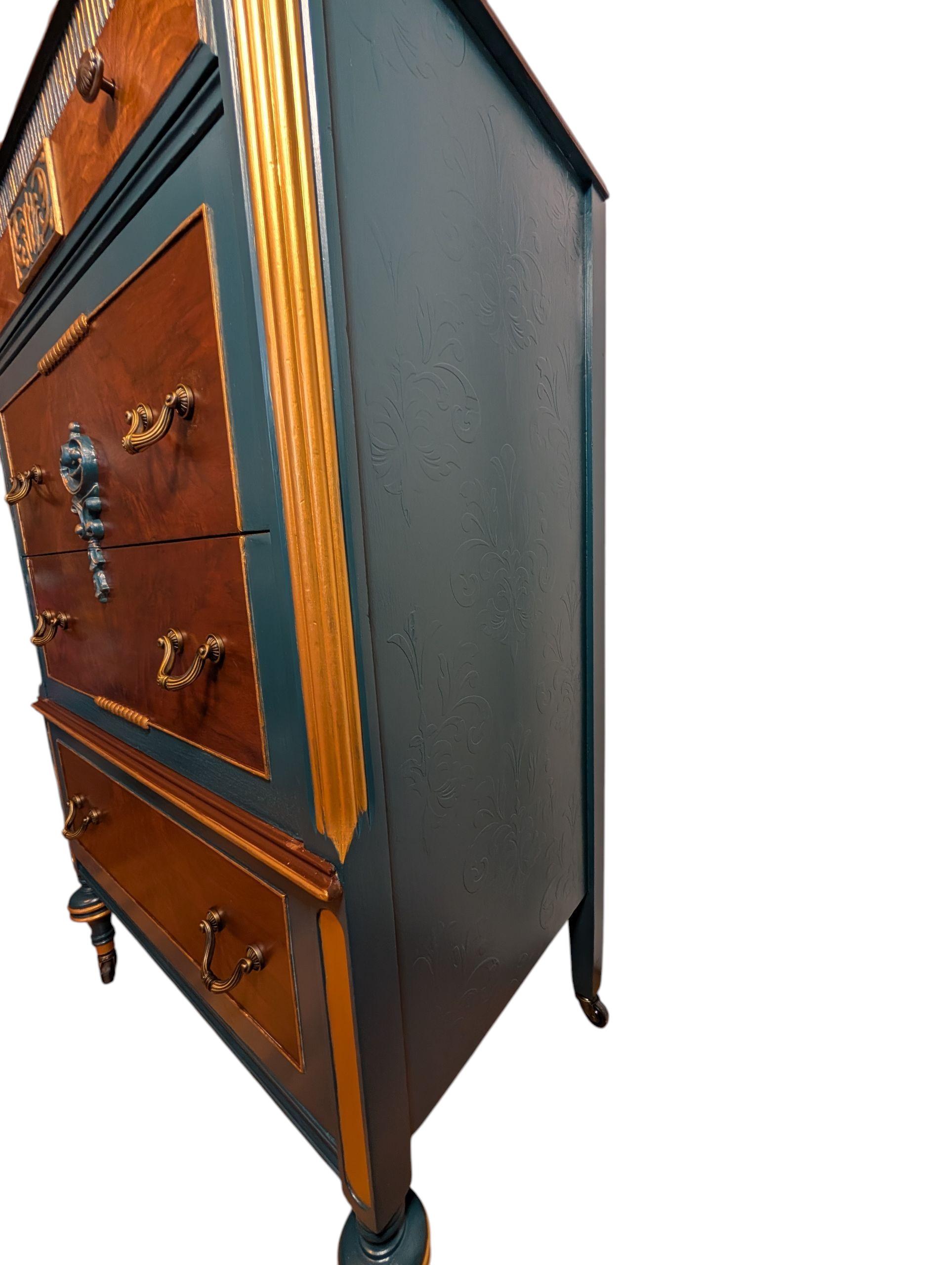 CUSTOM ORDER *OPTION.. Vintage Wood, Painted Blue & Gold Ornate Dresser, view 10