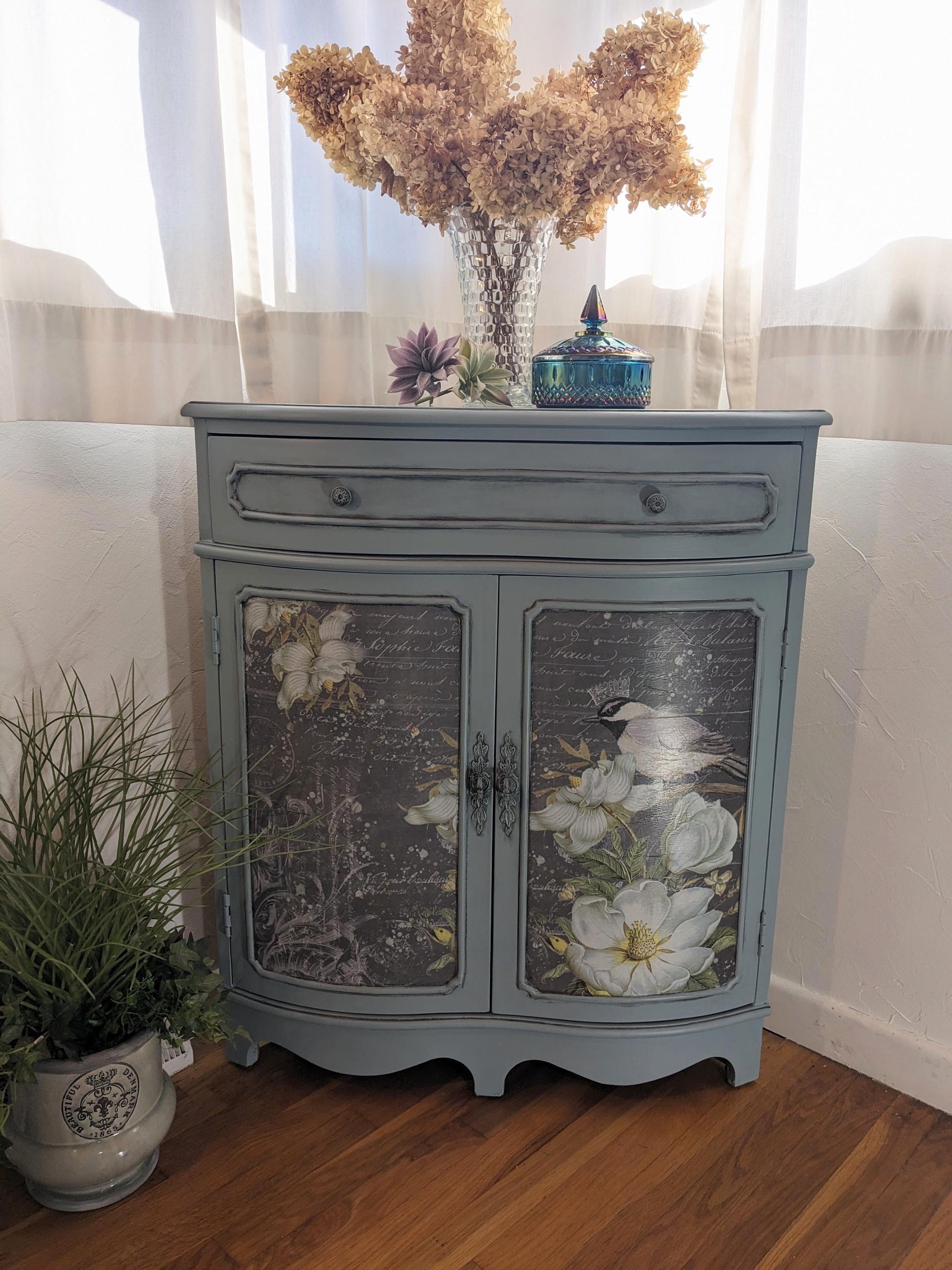 CUSTOM ORDER *OPTION.. Aged Painted Blue French Corner Cabinet