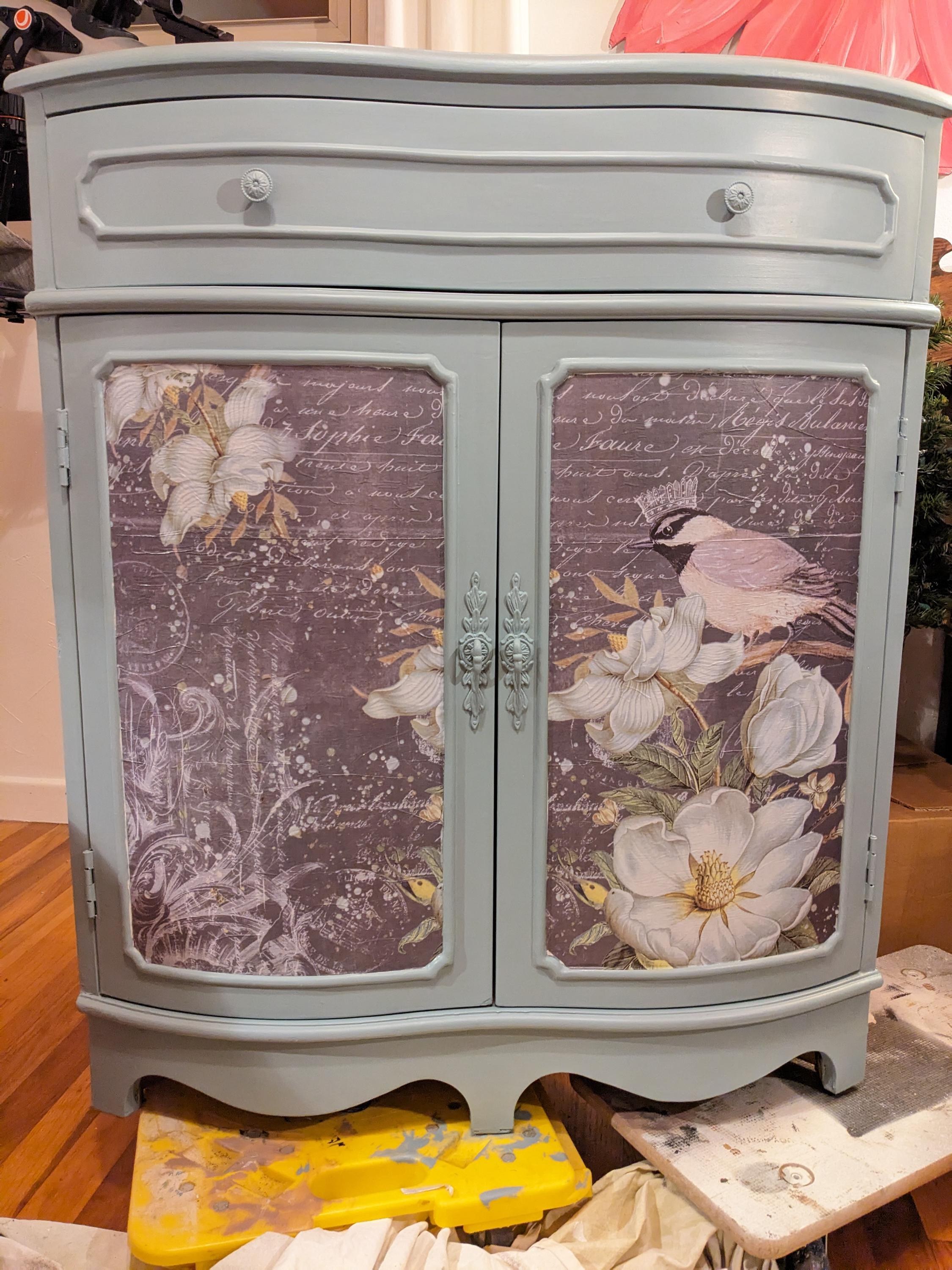 CUSTOM ORDER *OPTION.. Aged Painted Blue French Corner Cabinet, view 3