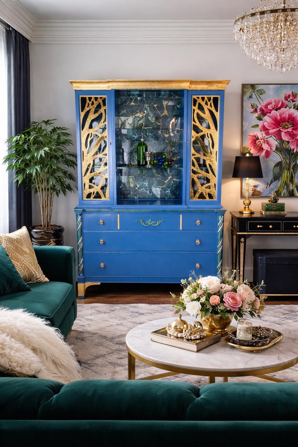 Hollywood Regency Modern Glam Hutch Liquor Cabinet