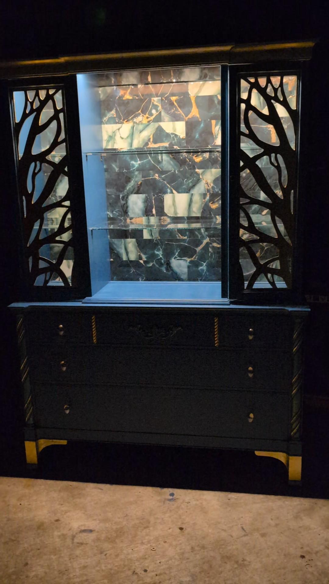 Hollywood Regency Modern Glam Hutch Liquor Cabinet, view 9