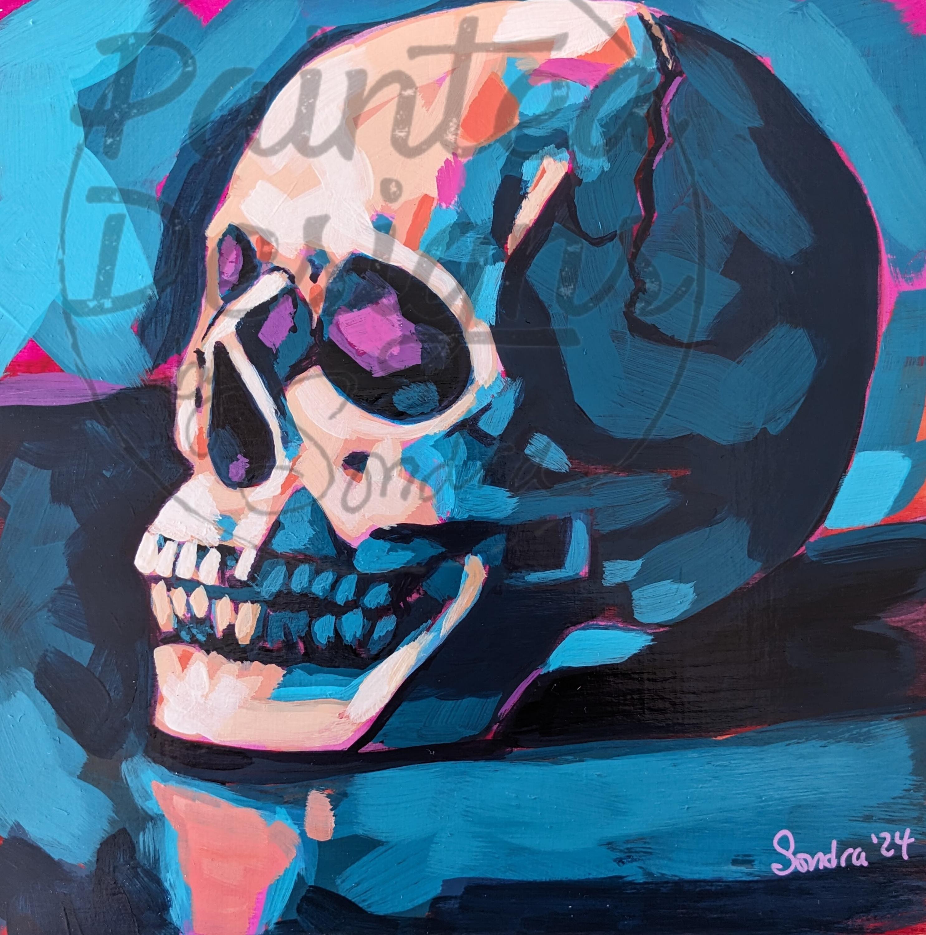Skull PRINT of Acrylic Painting, view 2