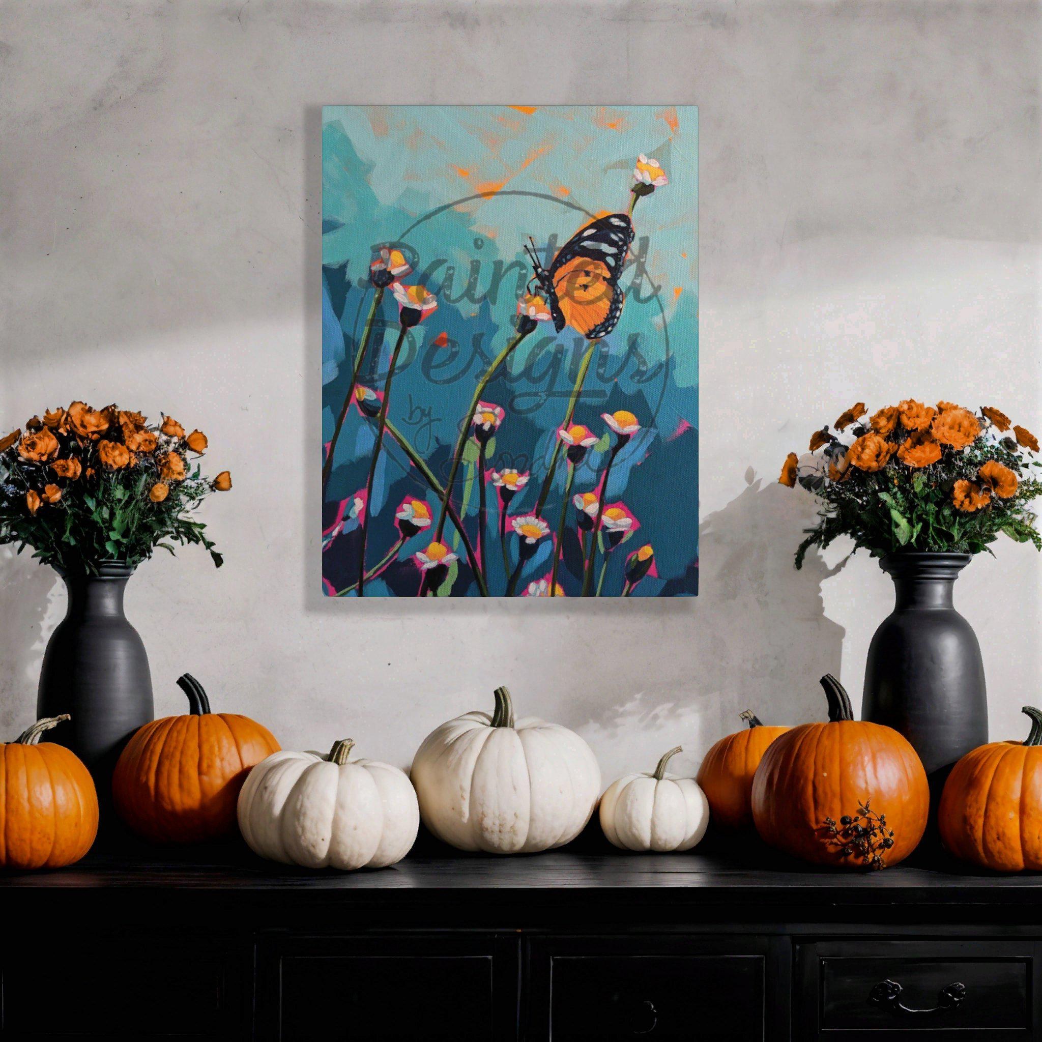 Flower Field Butterfly PRINT of Acrylic Painting