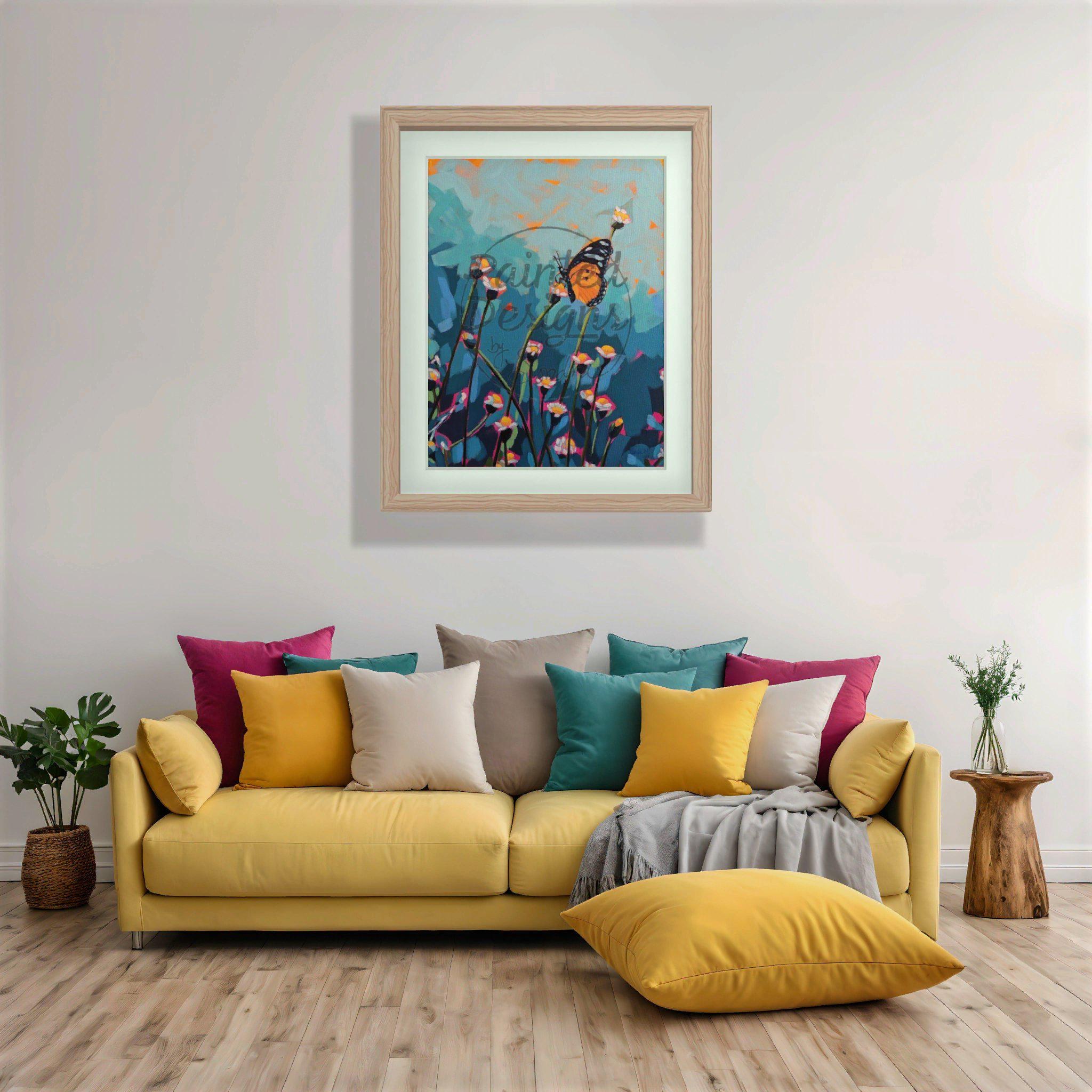 Flower Field Butterfly PRINT of Acrylic Painting, view 2