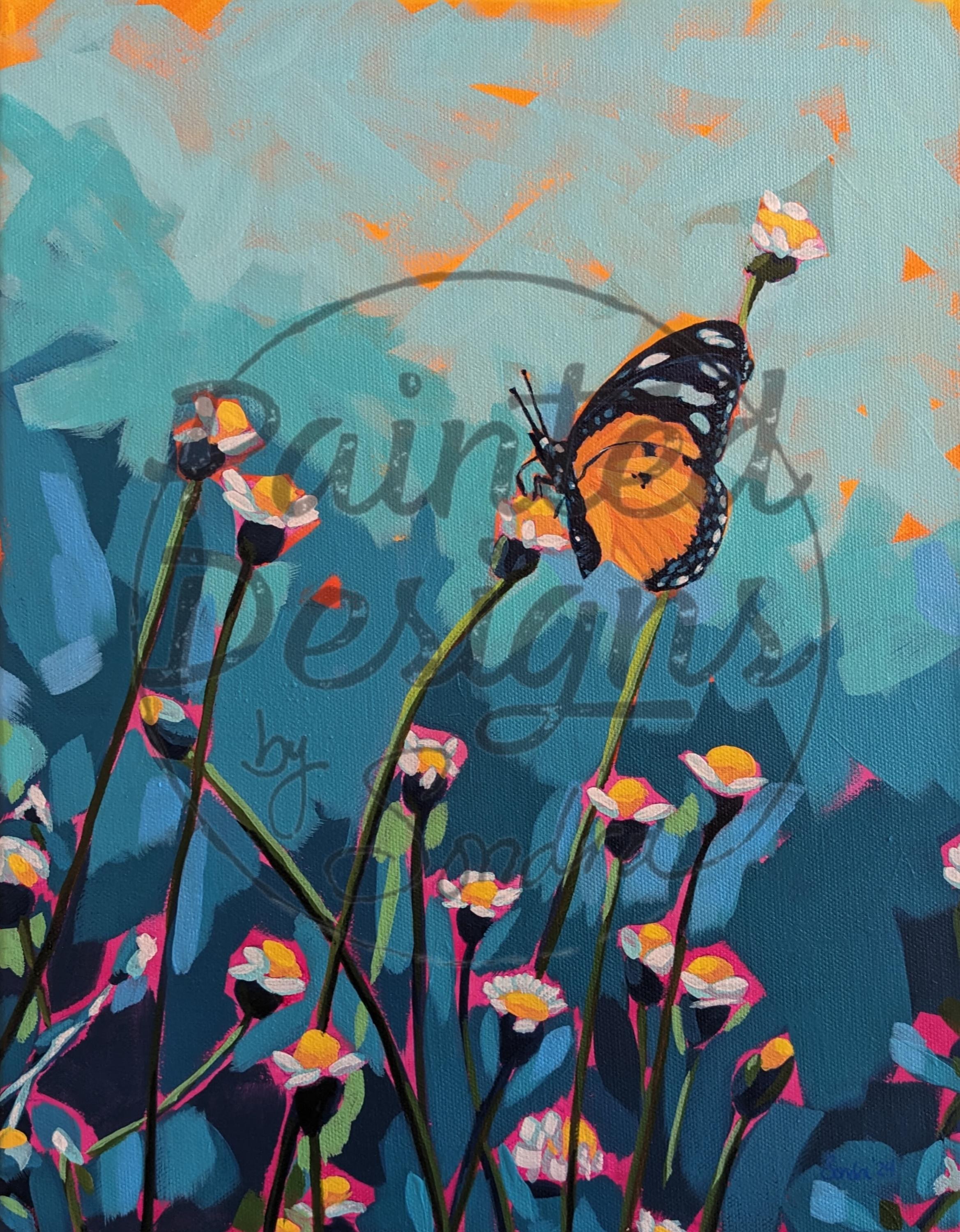 Flower Field Butterfly PRINT of Acrylic Painting, view 3