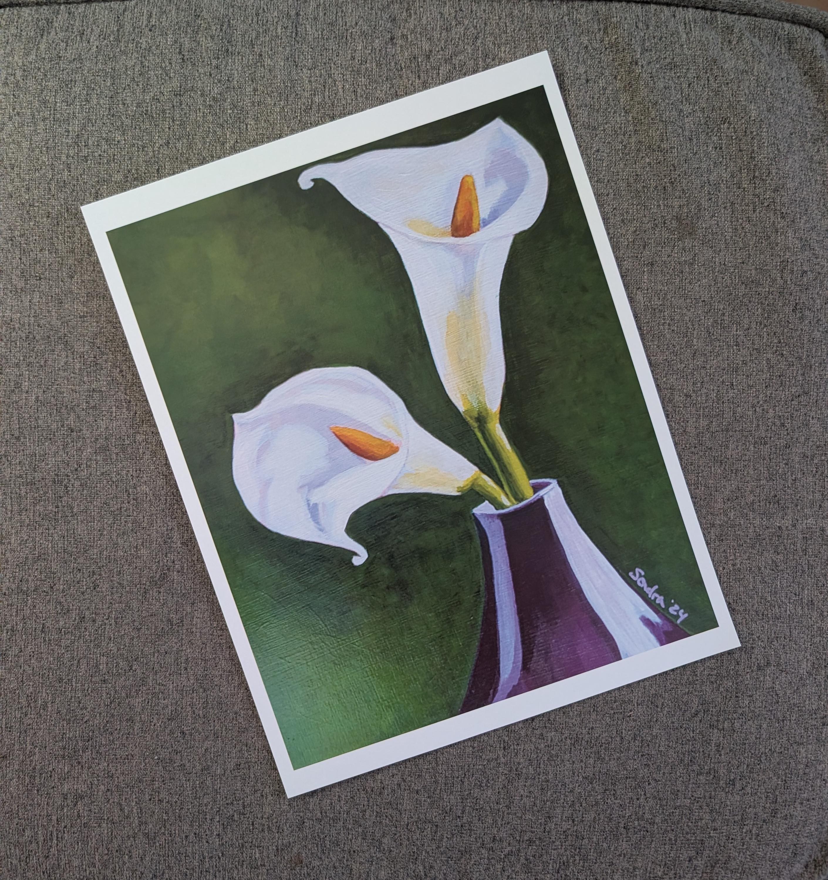 White Calla Lilies PRINT of Acrylic Painting
