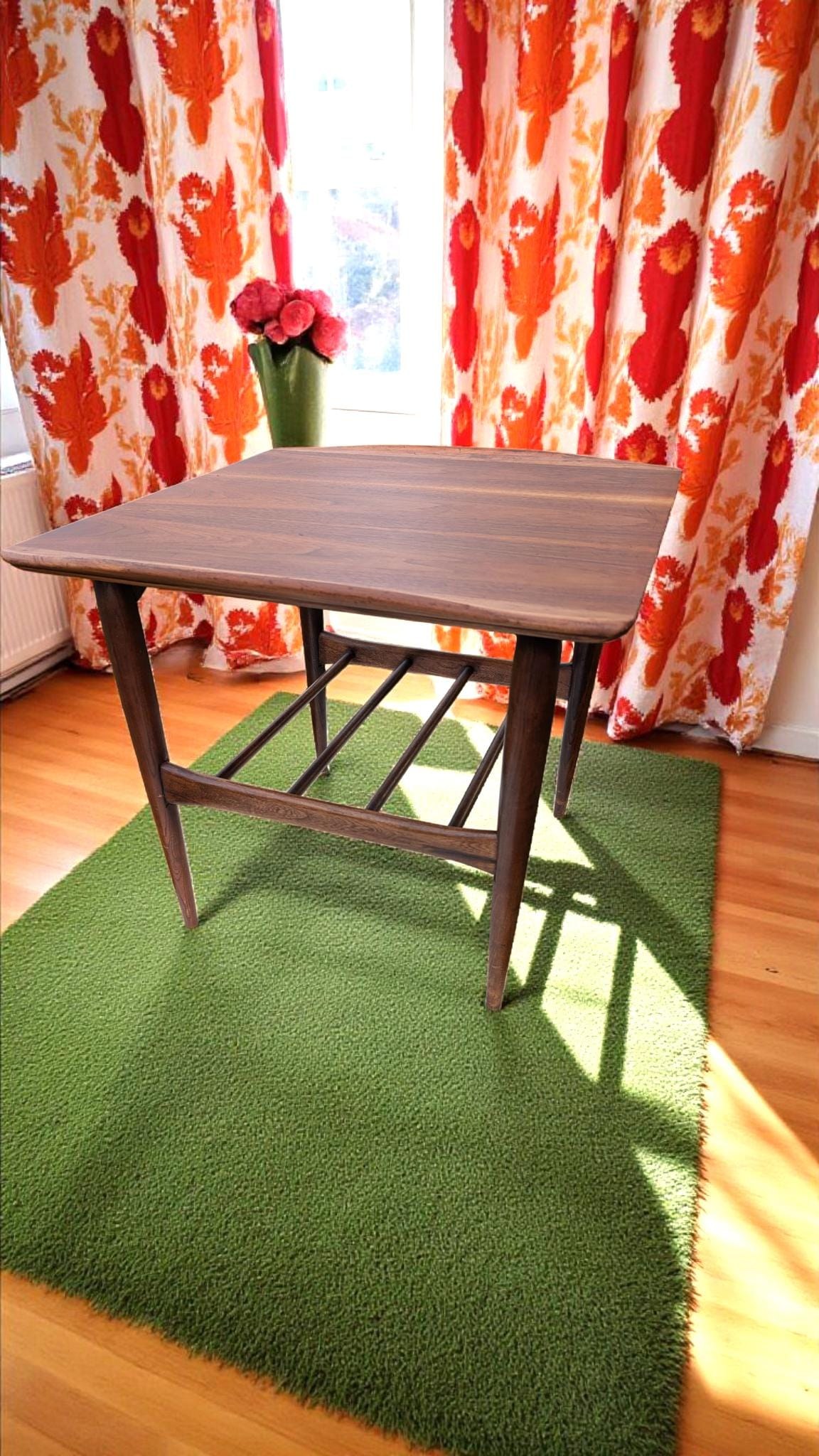 Vintage Bassett Artisan MCM Walnut Lamp Table 1960s End table with shelf