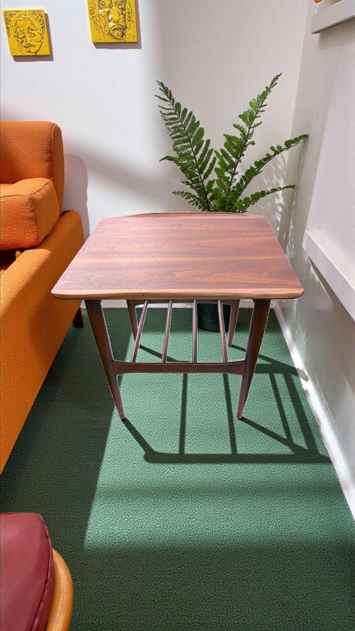 Vintage Bassett Artisan MCM Walnut Lamp Table 1960s End table with shelf, view 2