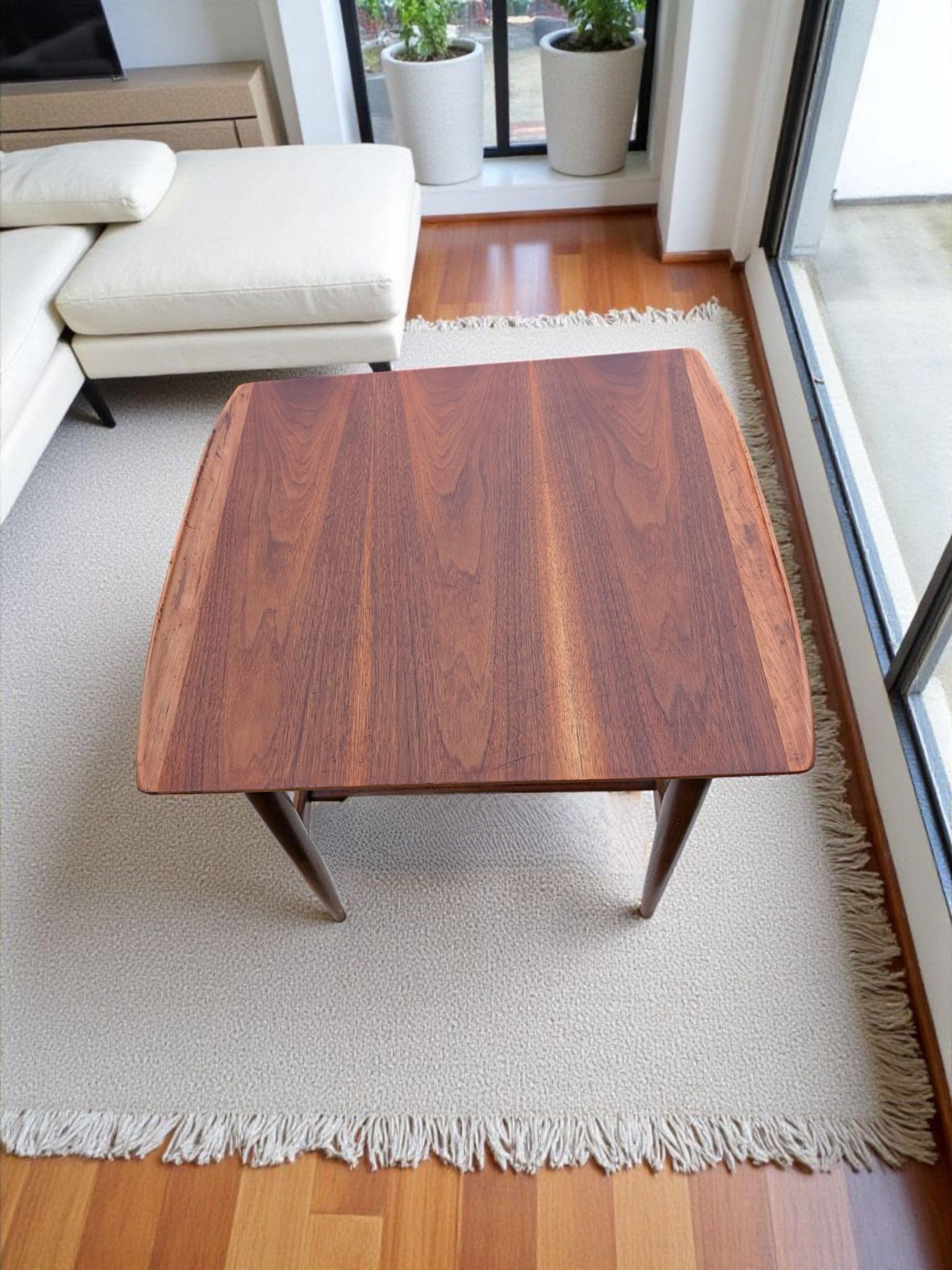 Vintage Bassett Artisan MCM Walnut Lamp Table 1960s End table with shelf, view 11