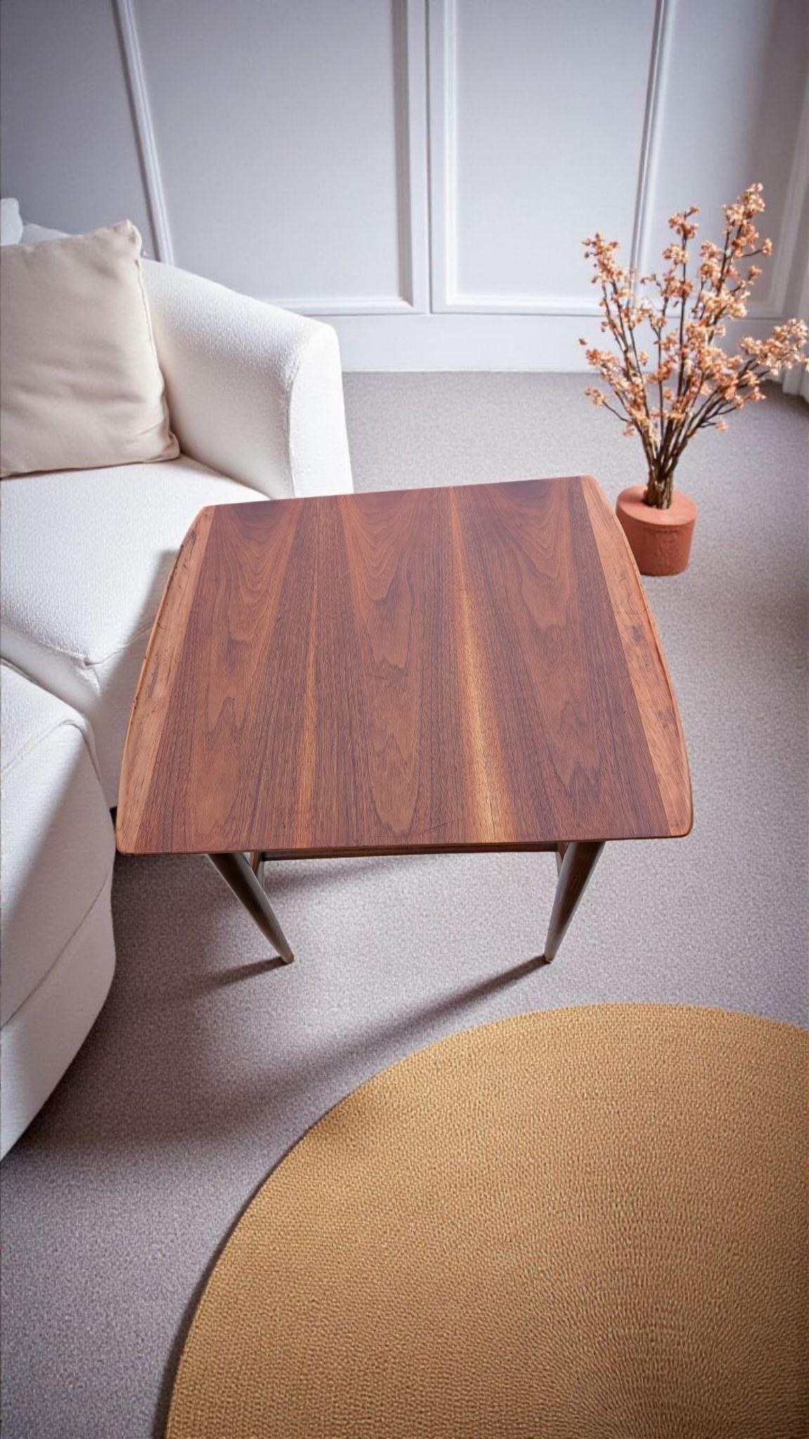 Vintage Bassett Artisan MCM Walnut Lamp Table 1960s End table with shelf, view 3