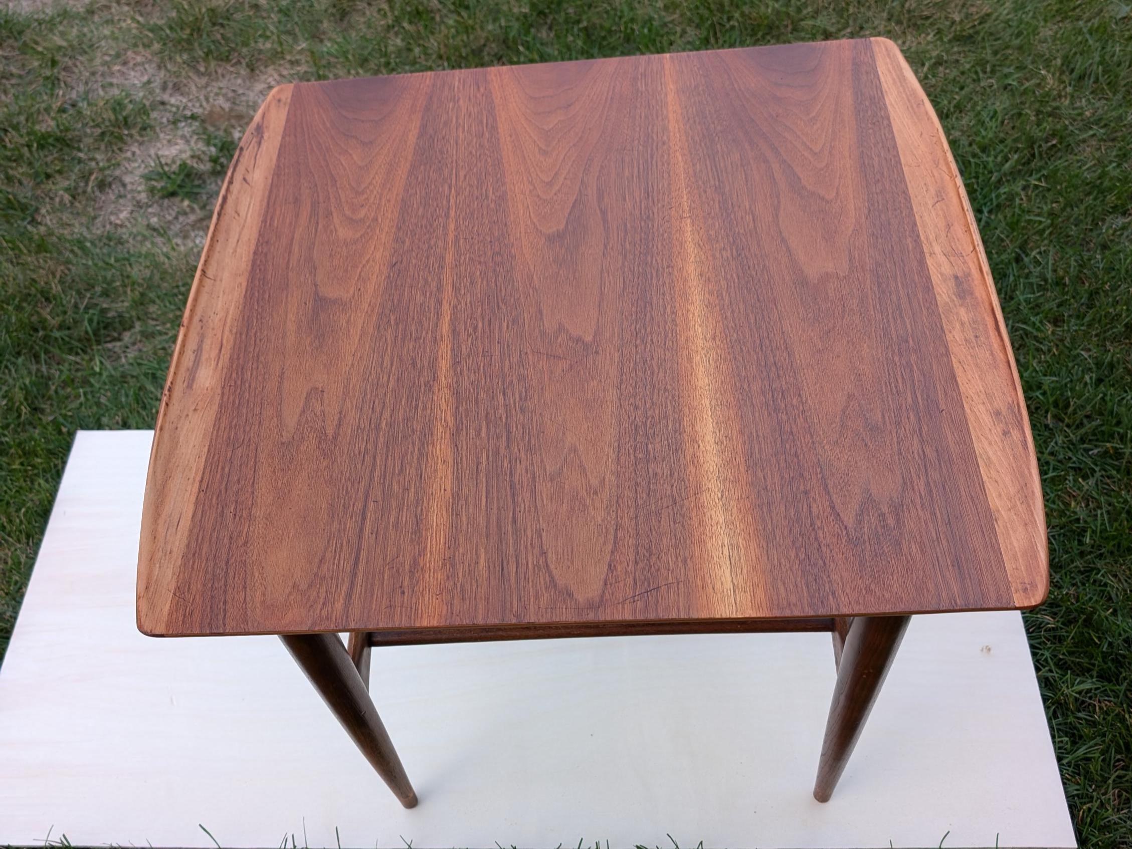 Vintage Bassett Artisan MCM Walnut Lamp Table 1960s End table with shelf, view 5